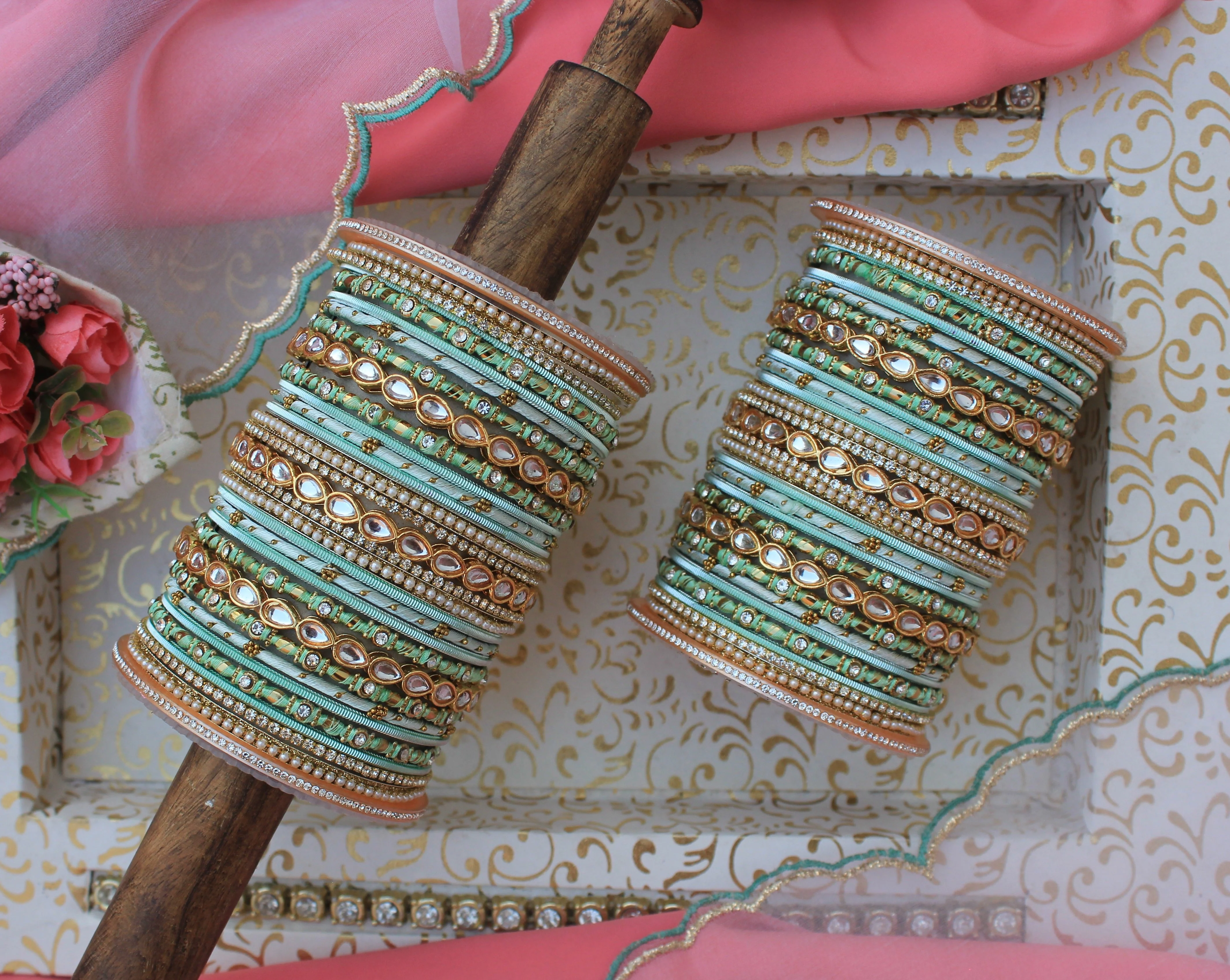Bridal Bangle Set with Kundan Kangan by Leshya - Image 4
