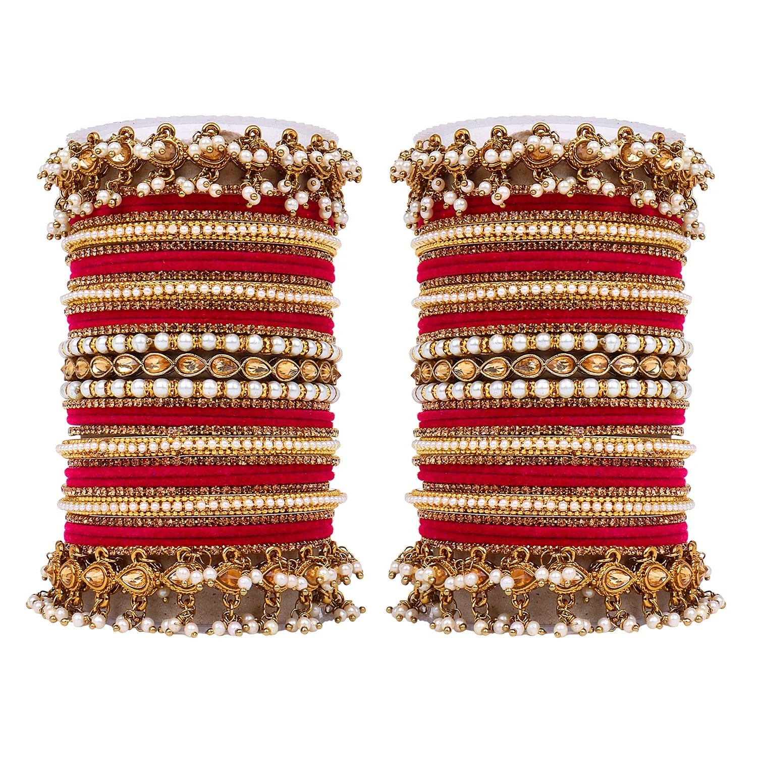Bridal Bangle set with Pearl and Kundan and Velvet Bangles - Image 10