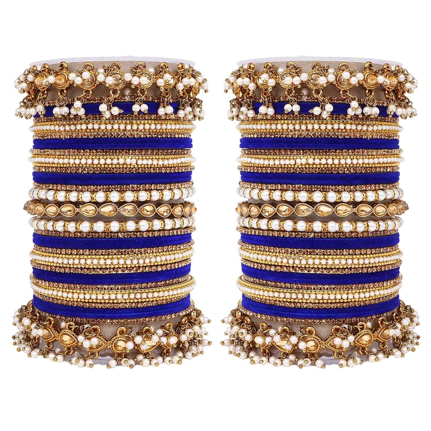 Bridal Bangle set with Pearl and Kundan and Velvet Bangles - Image 12