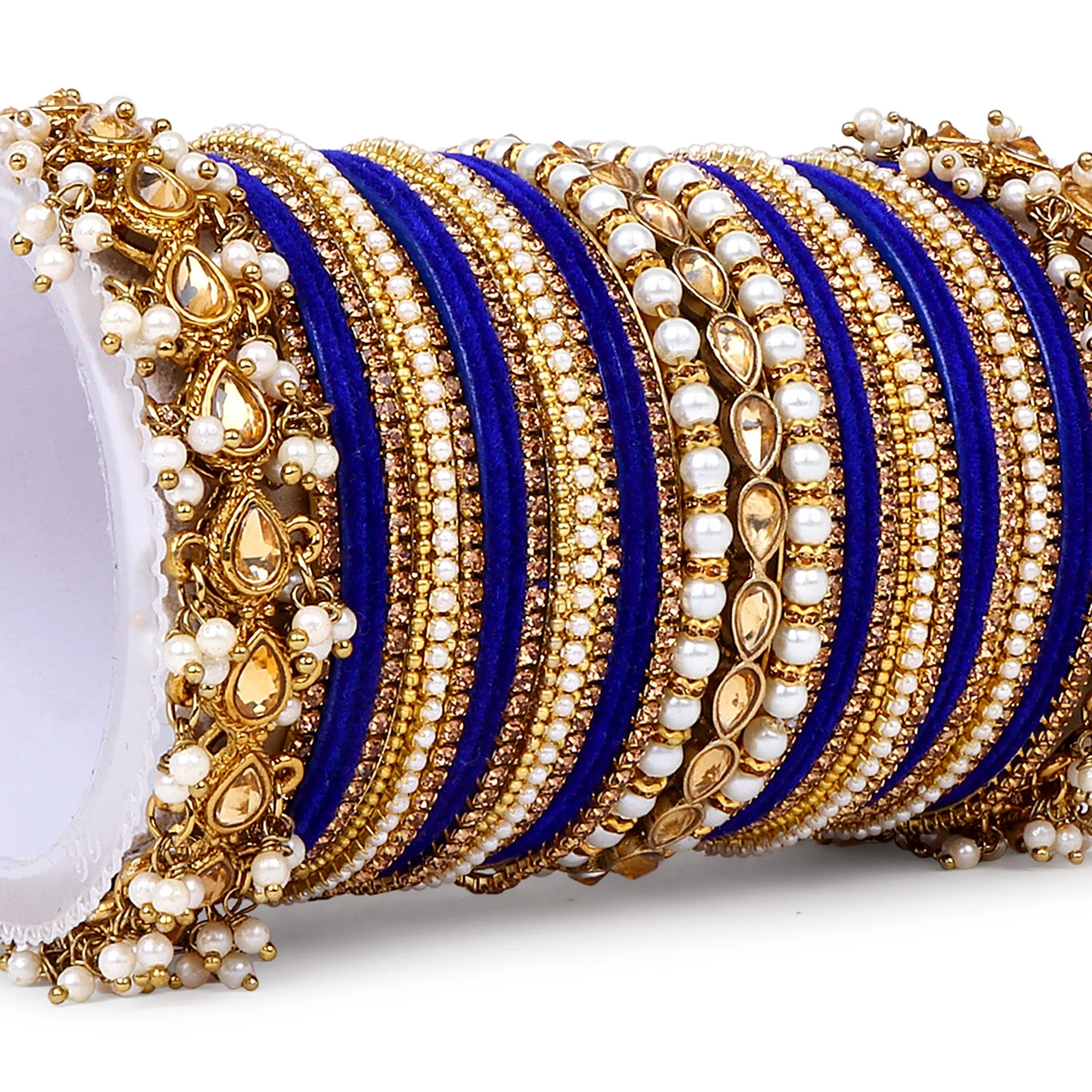 Bridal Bangle set with Pearl and Kundan and Velvet Bangles - Image 13