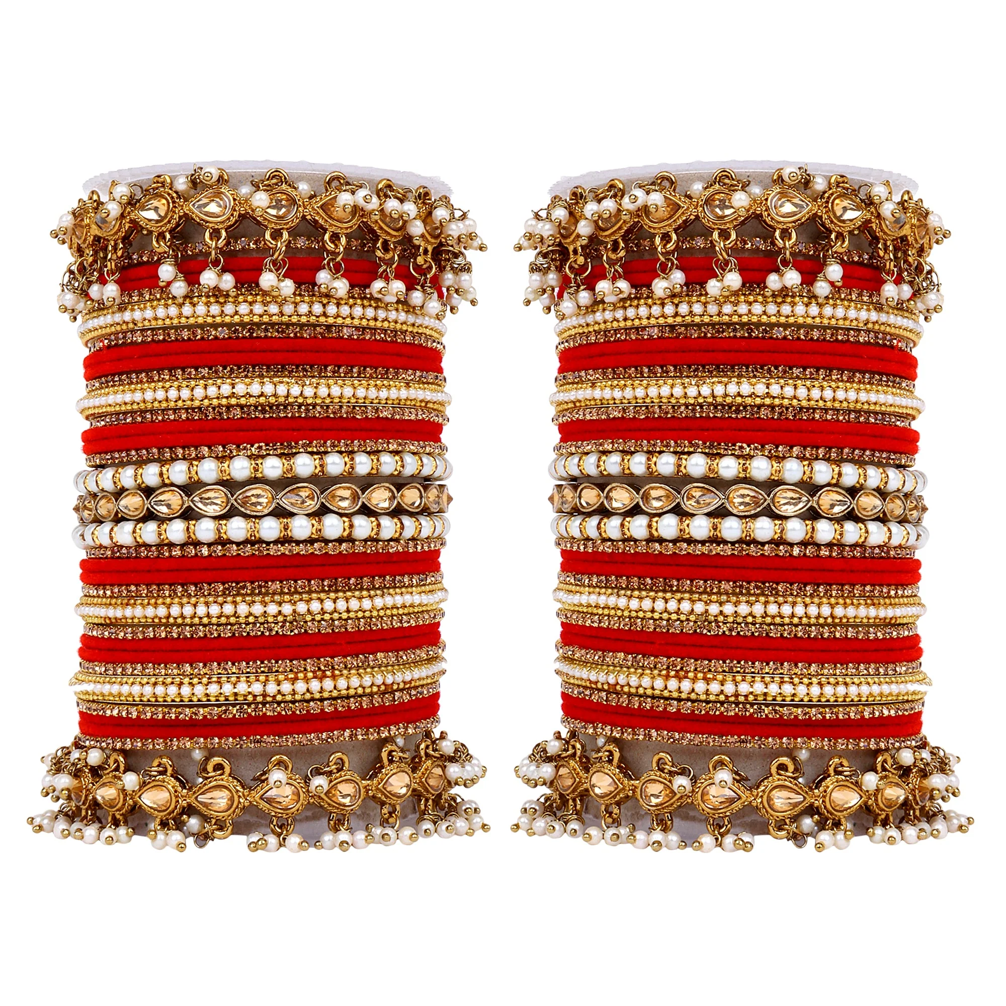 Bridal Bangle set with Pearl and Kundan and Velvet Bangles - Image 14