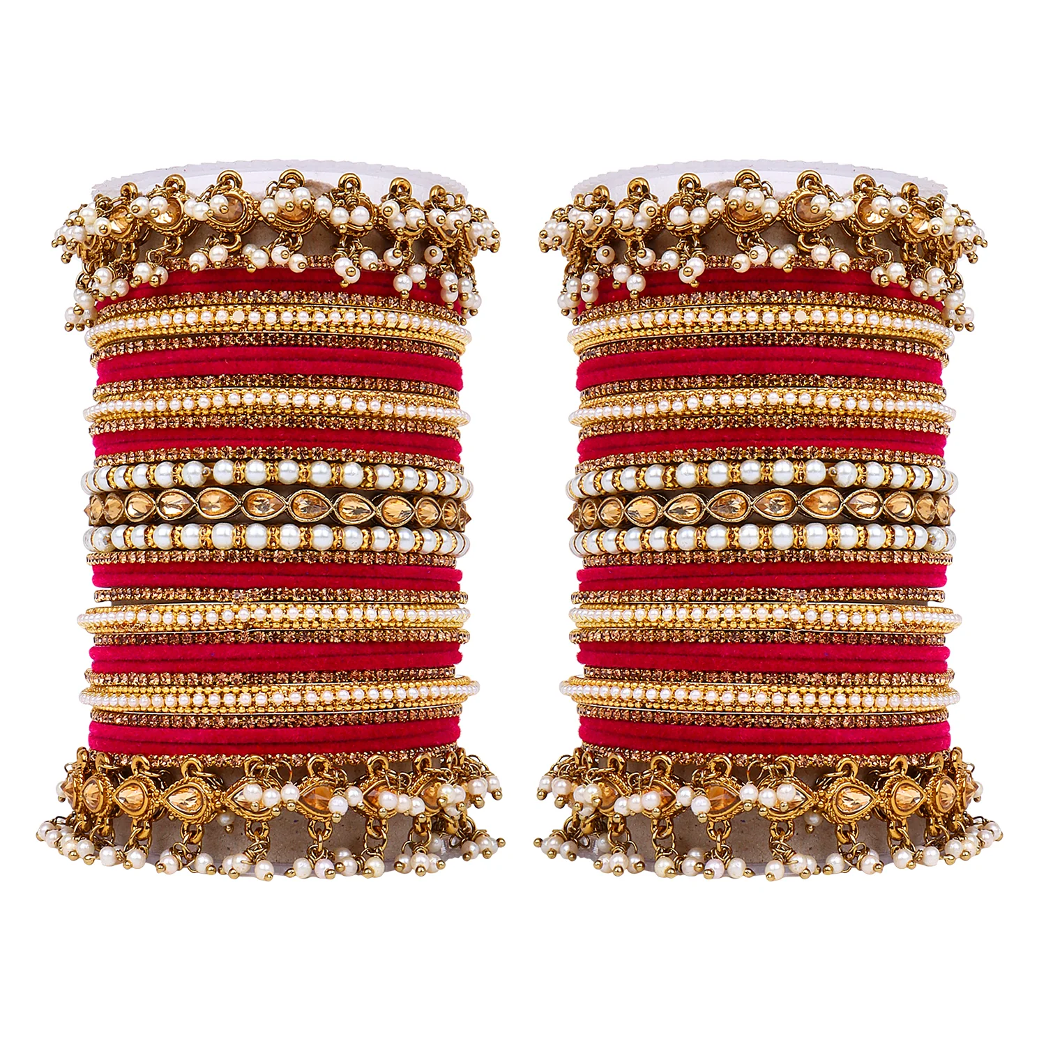 Bridal Bangle set with Pearl and Kundan and Velvet Bangles - Image 11