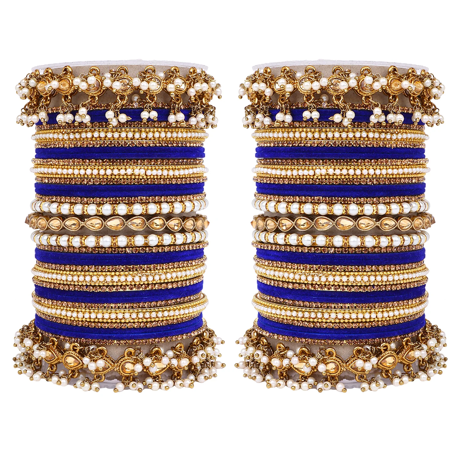 Bridal Bangle set with Pearl and Kundan and Velvet Bangles - Image 13