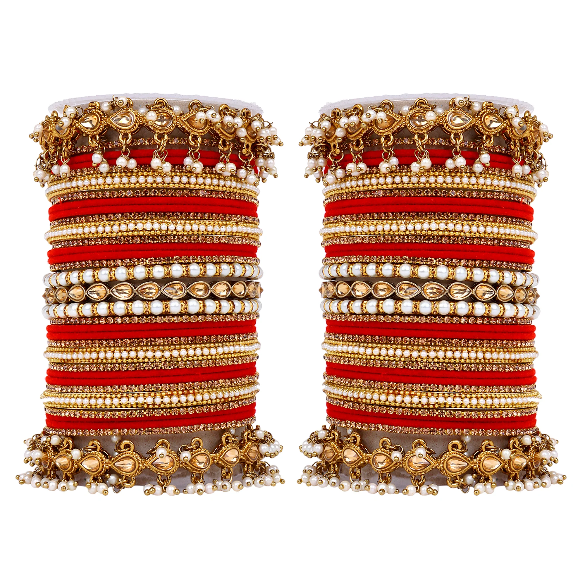Bridal Bangle set with Pearl and Kundan and Velvet Bangles - Image 15