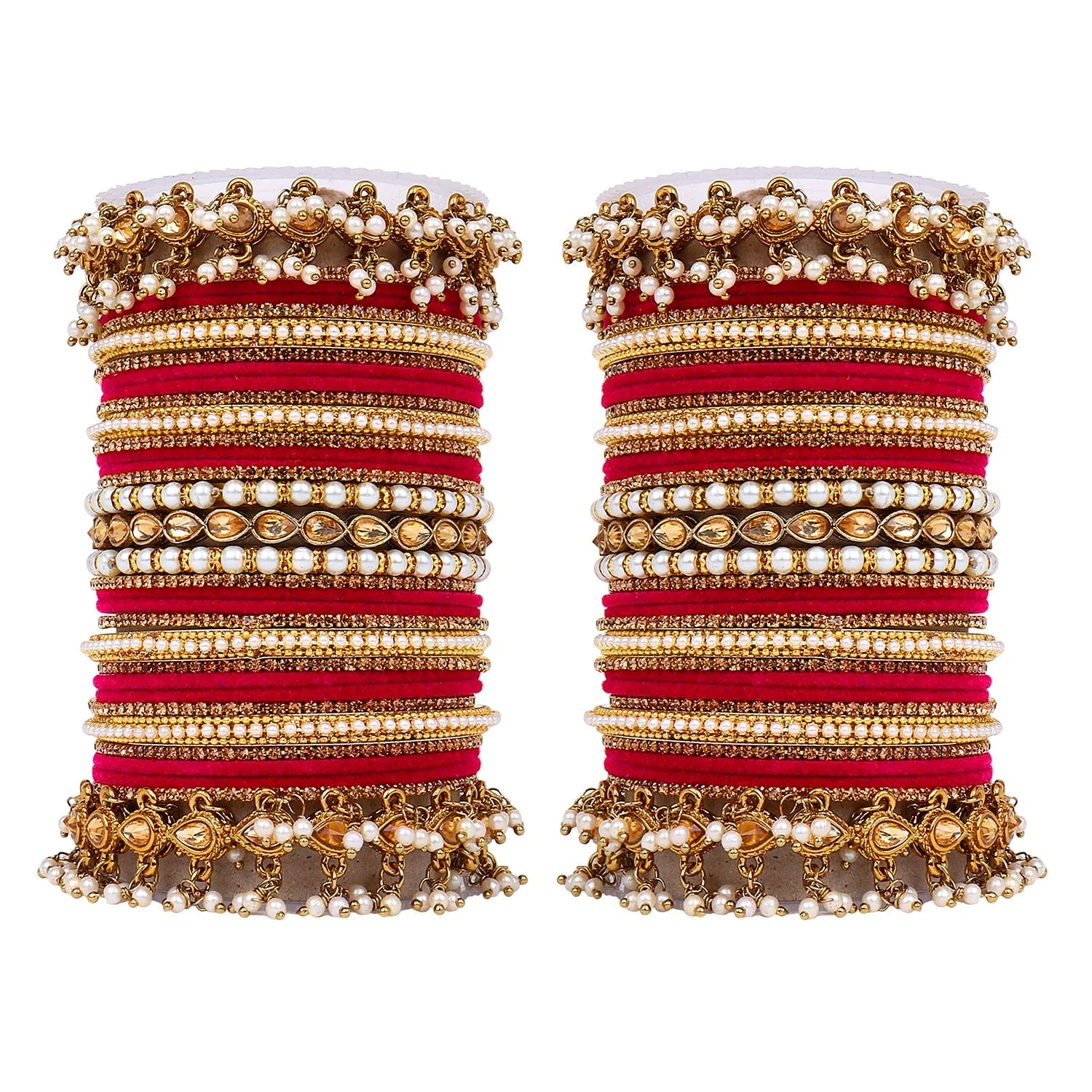 Bridal Bangle set with Pearl and Kundan and Velvet Bangles - Image 10