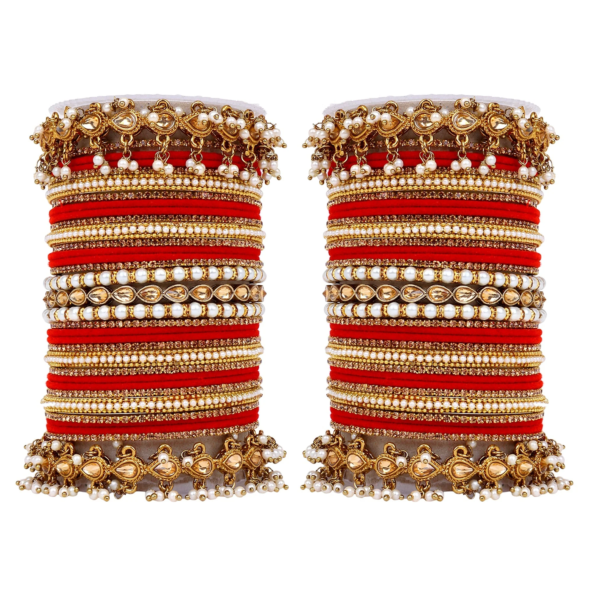 Bridal Bangle set with Pearl and Kundan and Velvet Bangles - Image 14