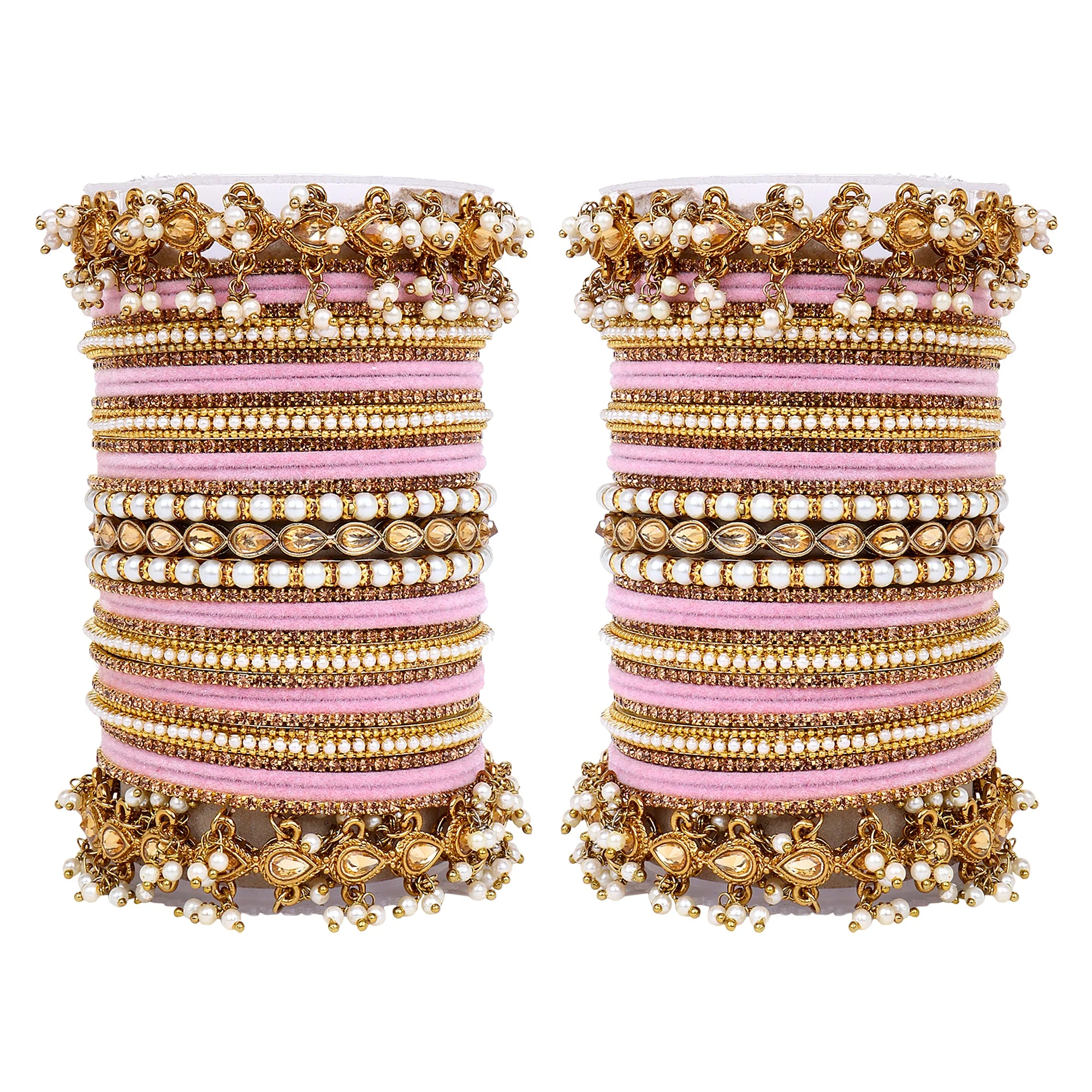 Bridal Bangle set with Pearl and Kundan and Velvet Bangles - Image 4
