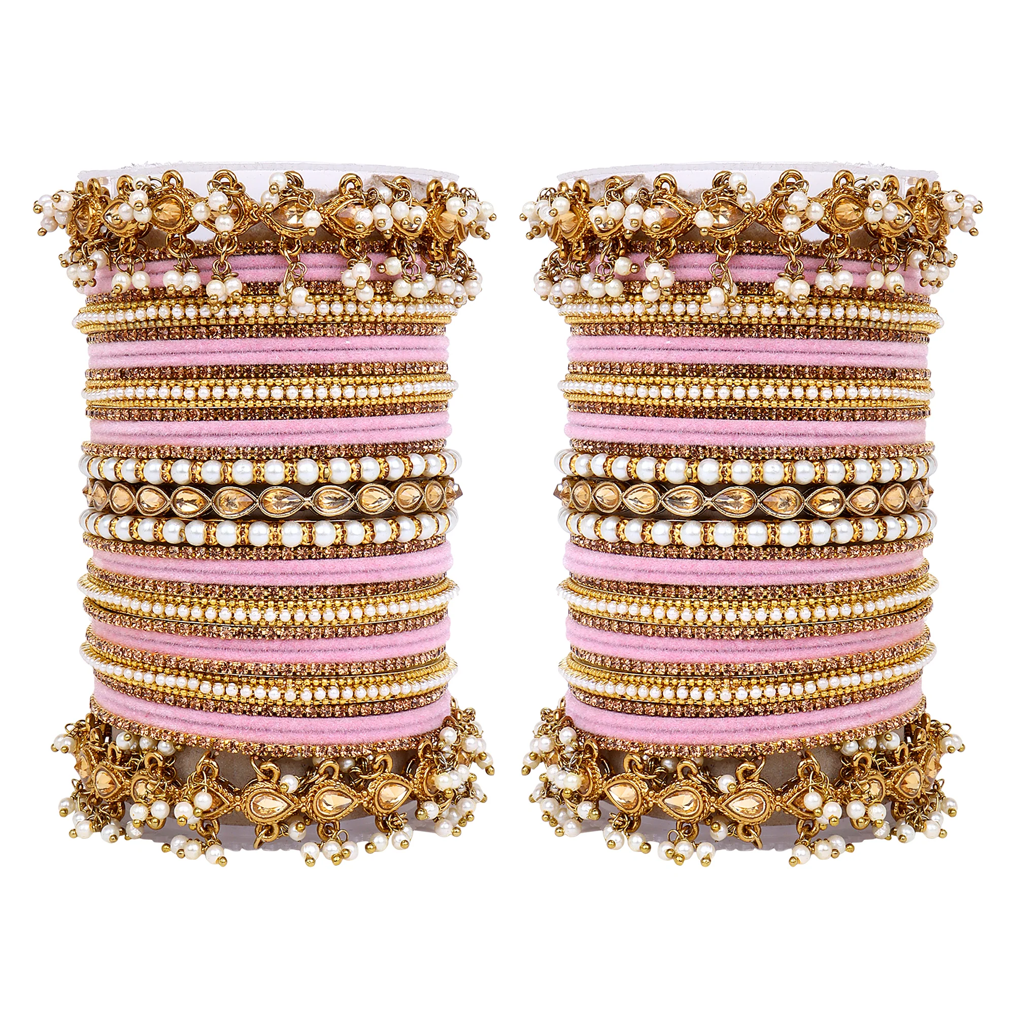 Bridal Bangle set with Pearl and Kundan and Velvet Bangles - Image 3