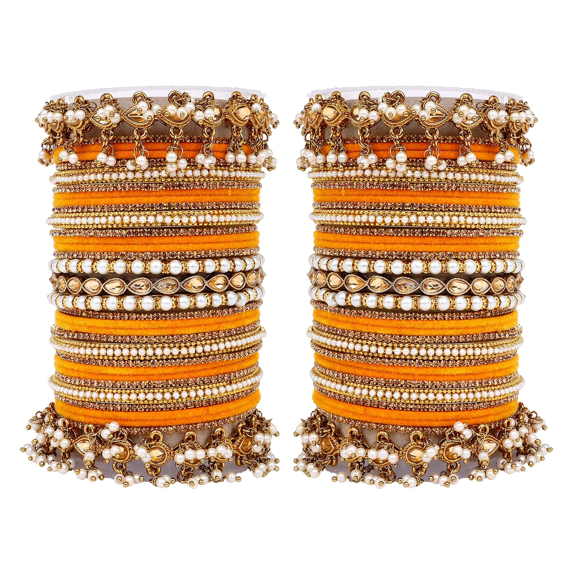 Bridal Bangle set with Pearl and Kundan and Velvet Bangles - Image 12