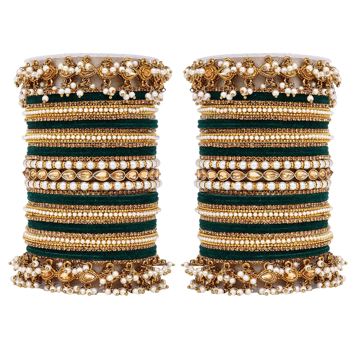Bridal Bangle set with Pearl and Kundan and Velvet Bangles - Image 14