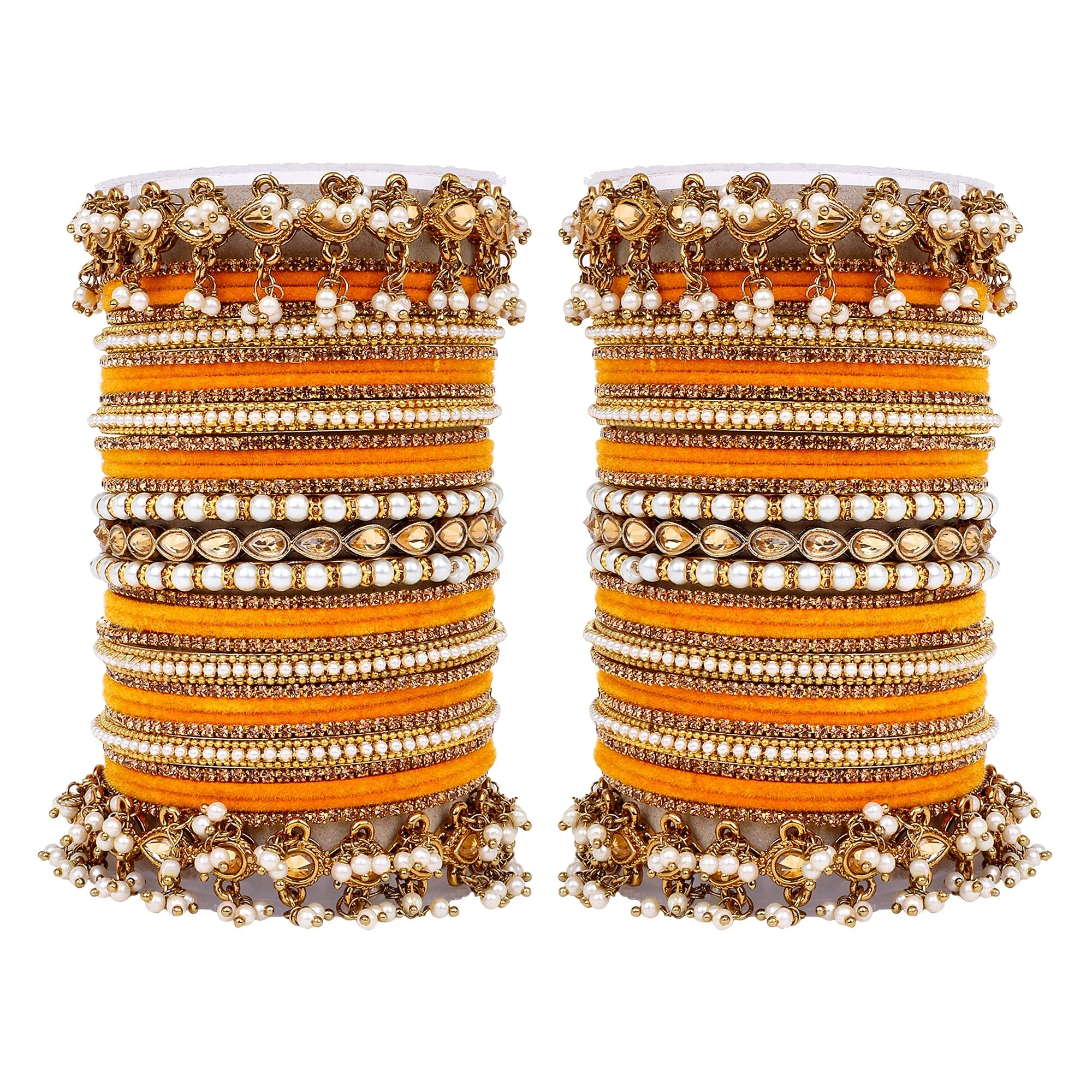 Bridal Bangle set with Pearl and Kundan and Velvet Bangles - Image 10
