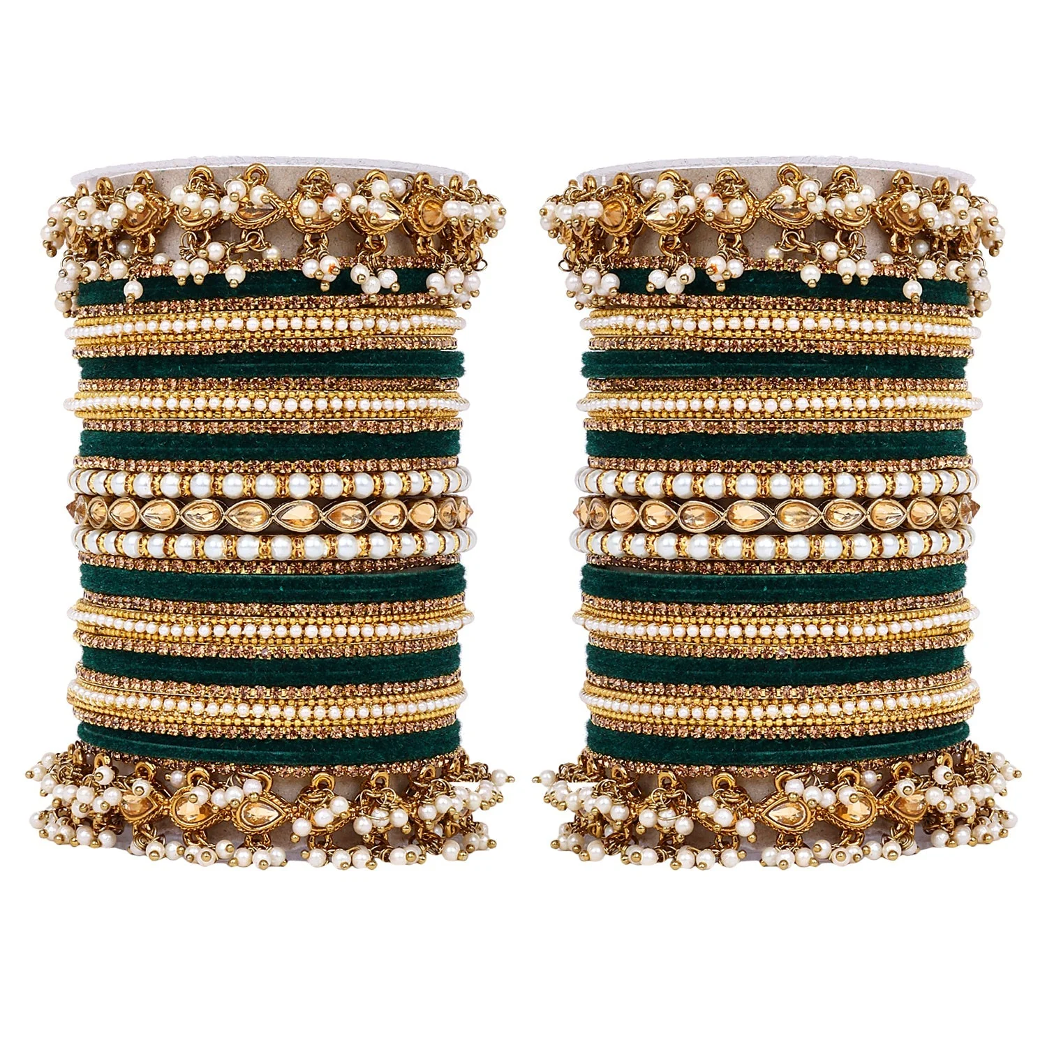 Bridal Bangle set with Pearl and Kundan and Velvet Bangles - Image 12