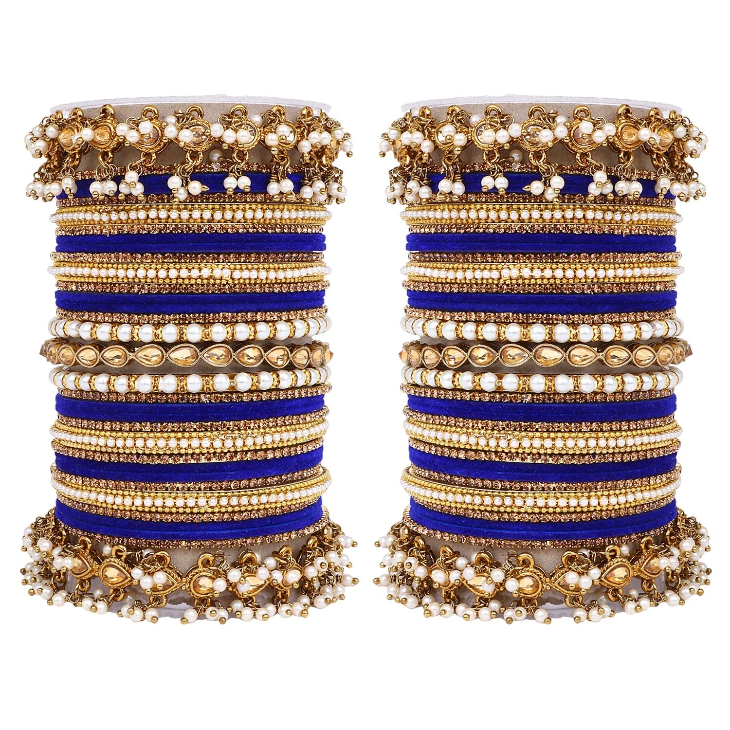 Bridal Bangle set with Pearl and Kundan and Velvet Bangles - Image 14