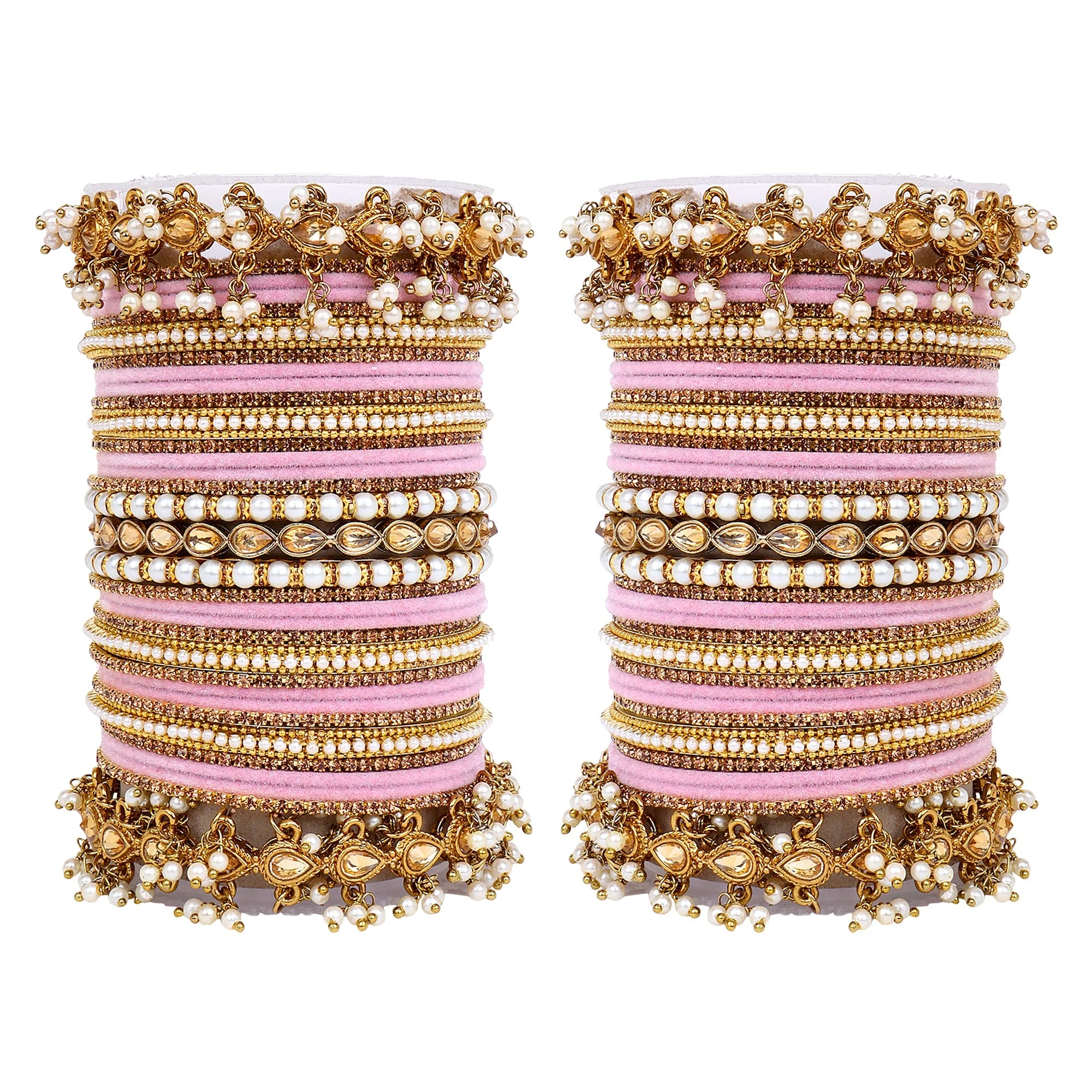 Bridal Bangle set with Pearl and Kundan and Velvet Bangles - Image 4