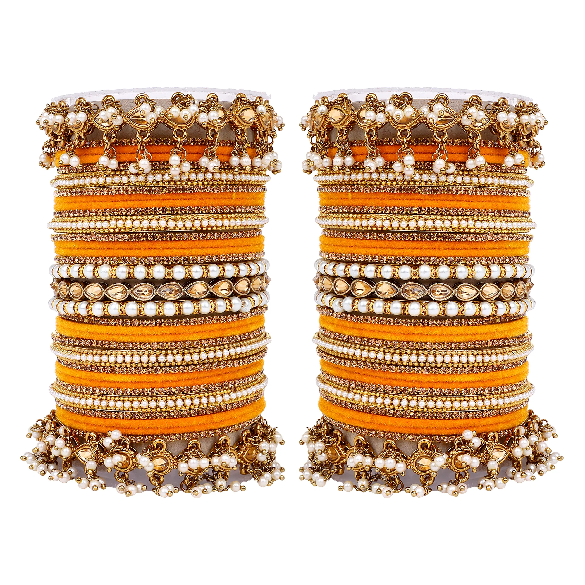 Bridal Bangle set with Pearl and Kundan and Velvet Bangles - Image 7