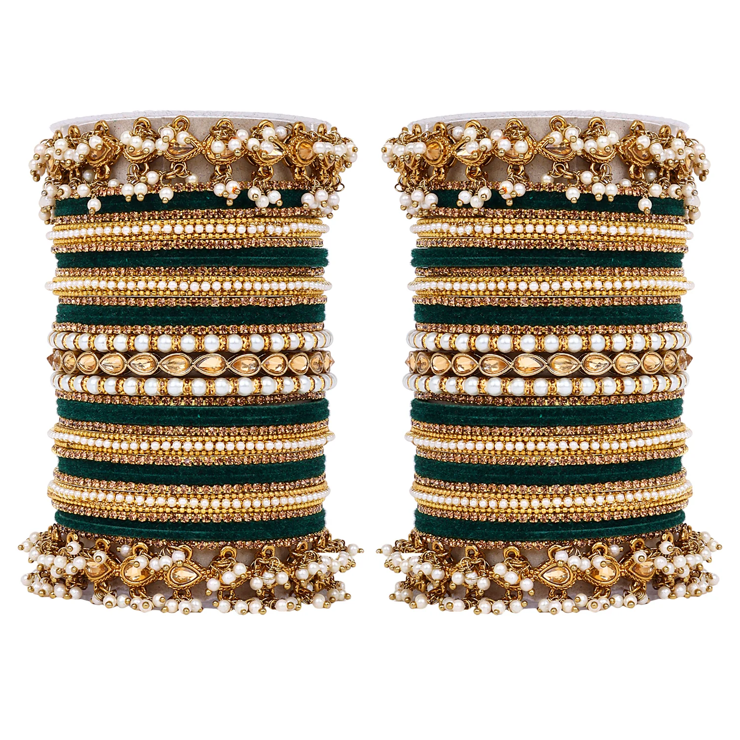 Bridal Bangle set with Pearl and Kundan and Velvet Bangles - Image 9