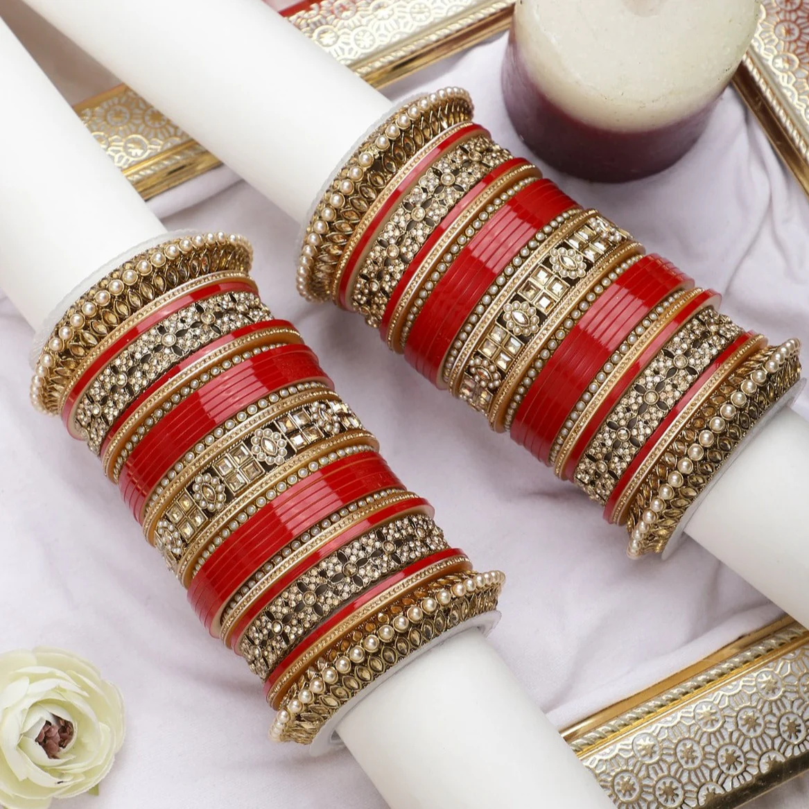 Bridal Chura with Traditional Stone Kada and Pacheli Kada by Leshya - Image 2