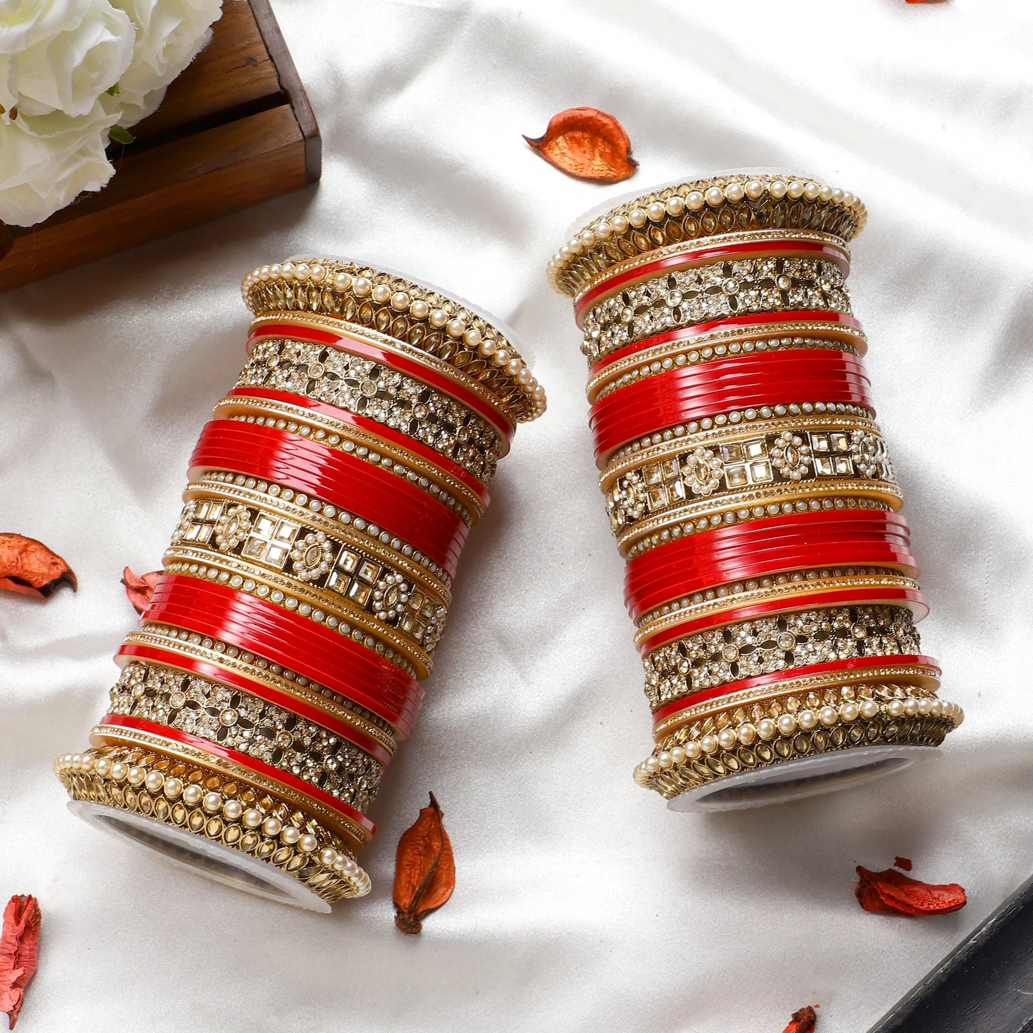 Bridal Chura with Traditional Stone Kada and Pacheli Kada by Leshya - Image 4