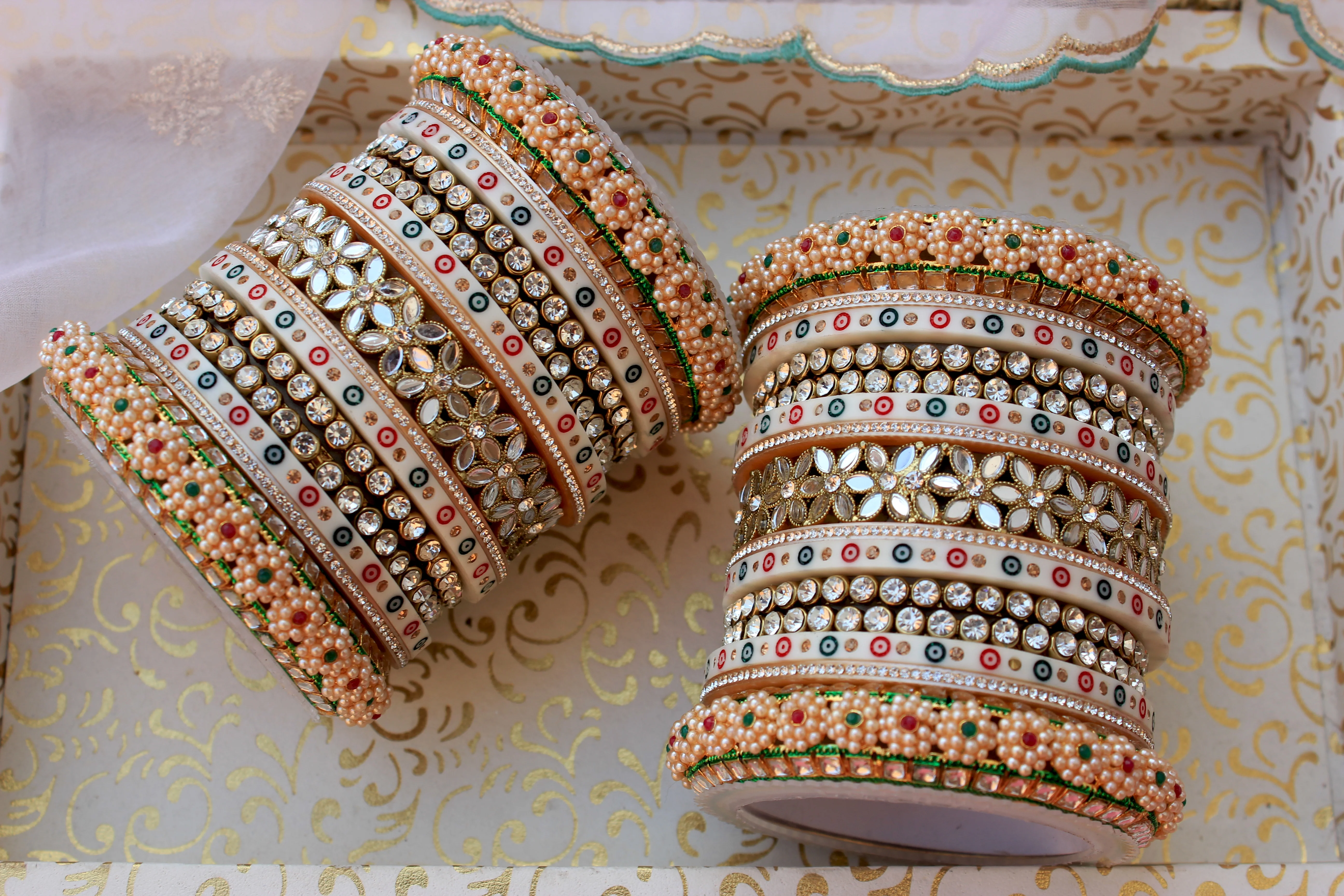 Bridal Chura with Flower Mirror kada and Gajra Kada - Image 2
