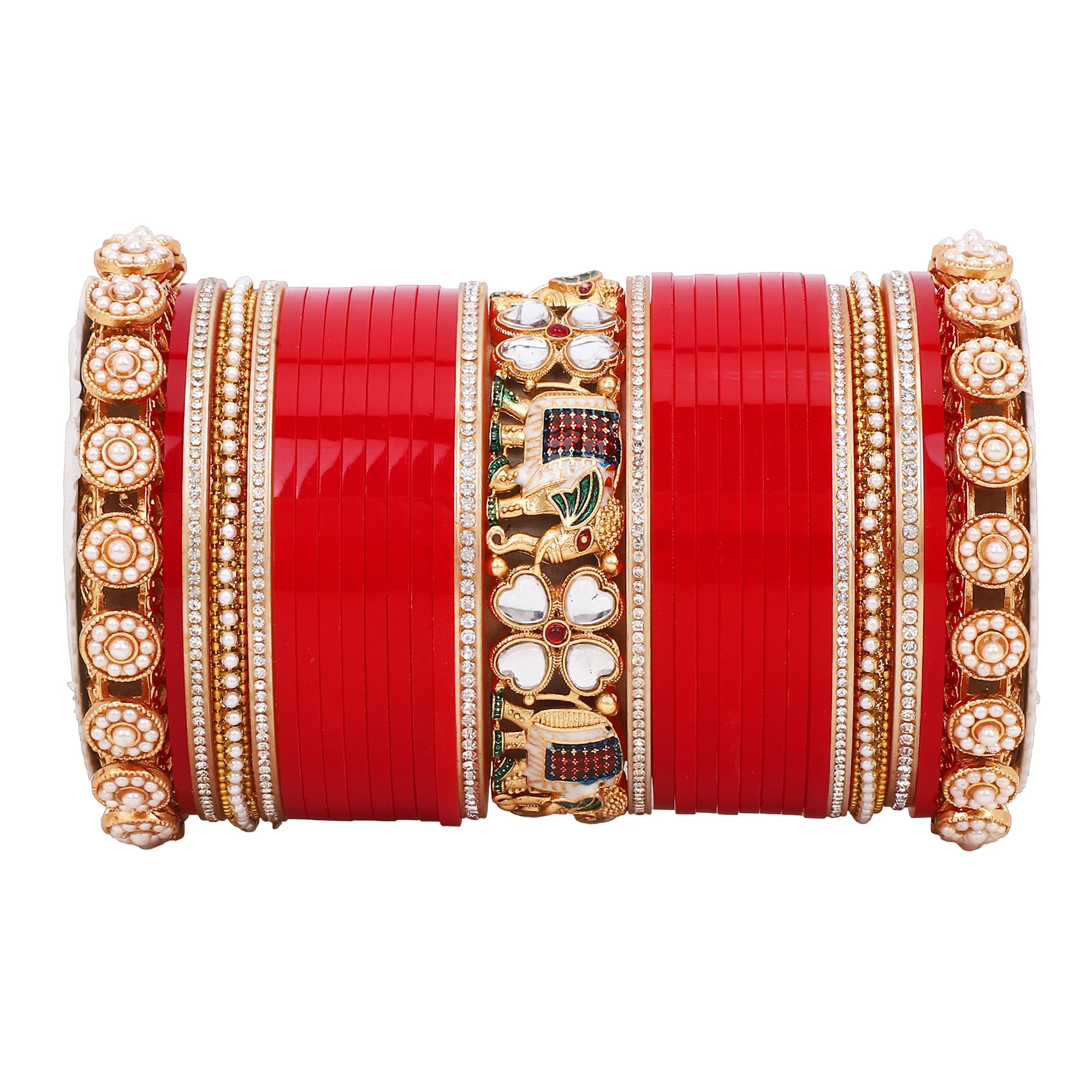 Bridal Chura with Pastel Colours and Kundan Elephant Kada - Image 10