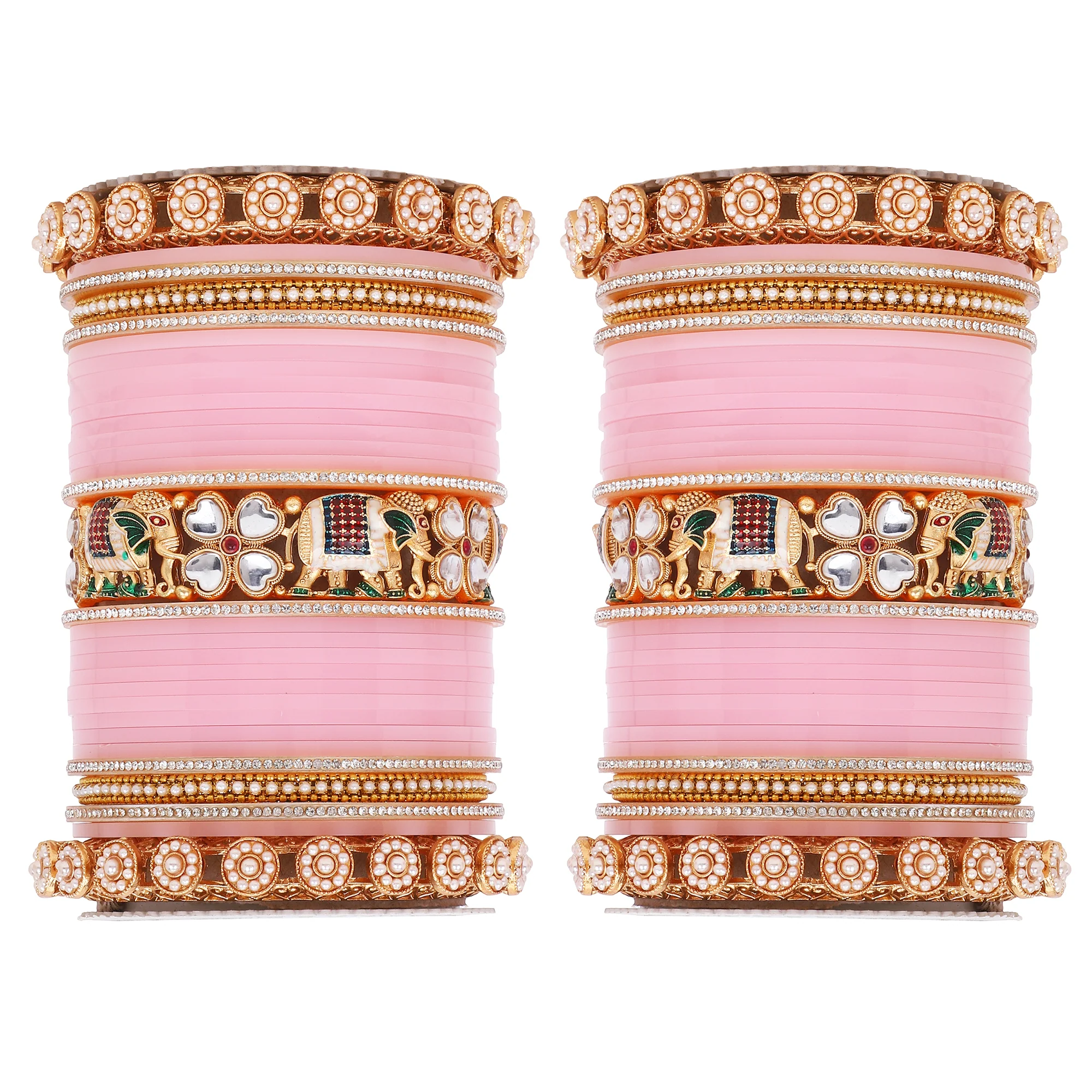 Bridal Chura with Pastel Colours and Kundan Elephant Kada - Image 11