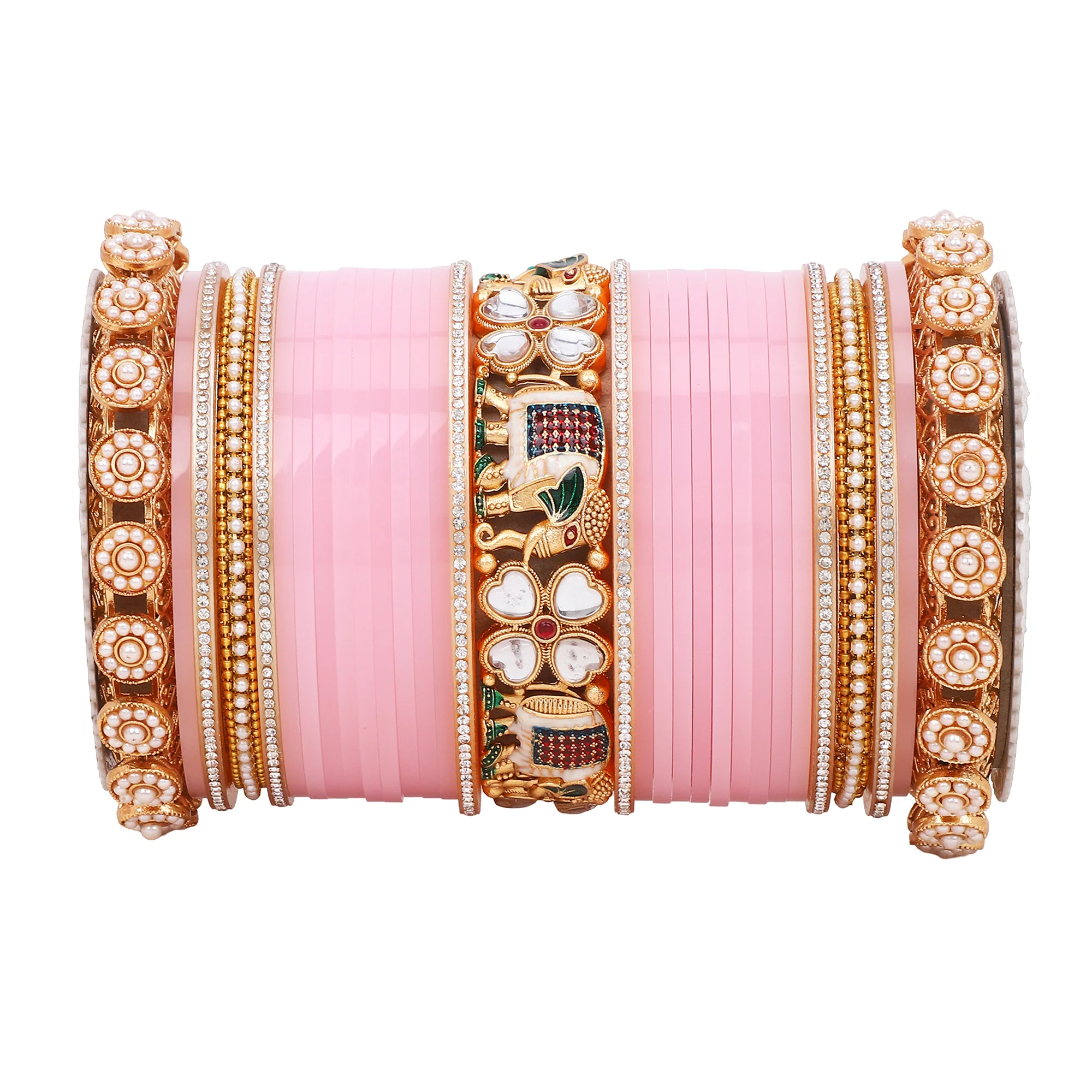 Bridal Chura with Pastel Colours and Kundan Elephant Kada - Image 12