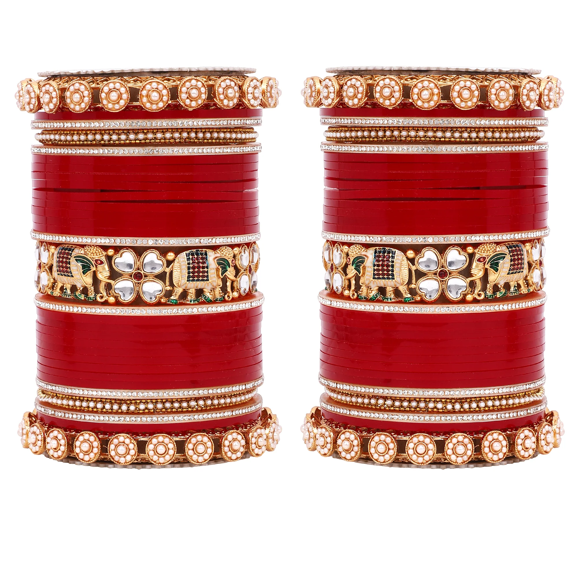 Bridal Chura with Pastel Colours and Kundan Elephant Kada - Image 13