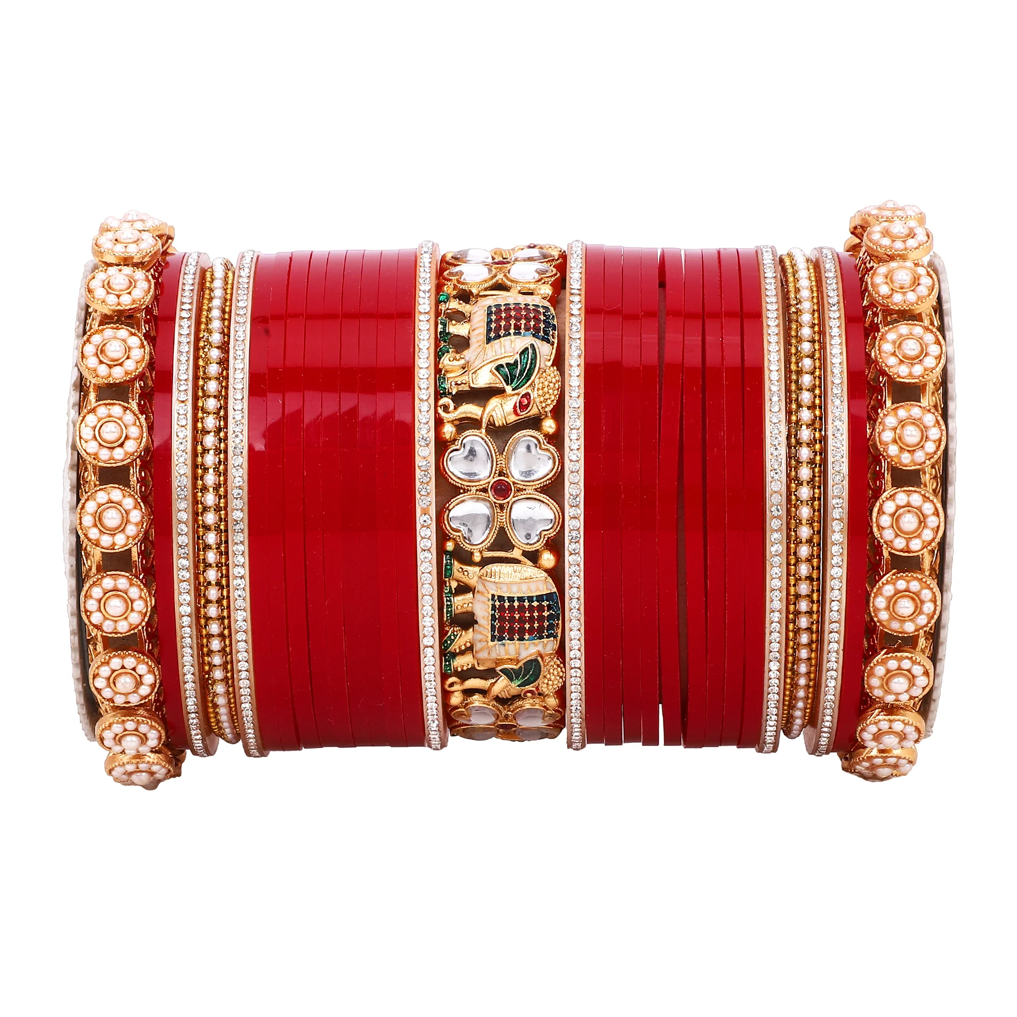 Bridal Chura with Pastel Colours and Kundan Elephant Kada - Image 14