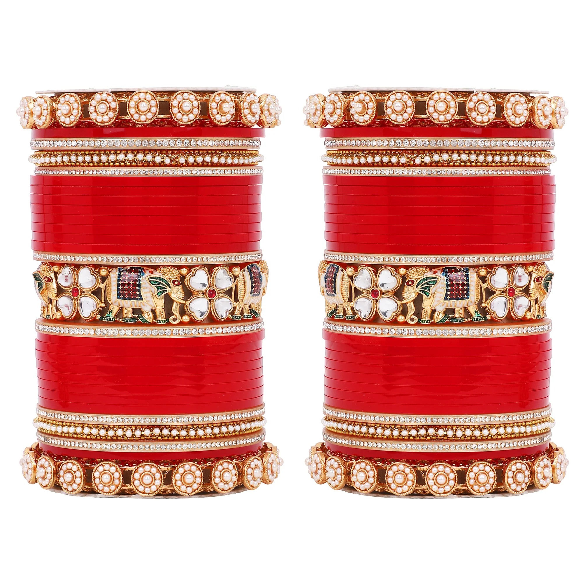 Bridal Chura with Pastel Colours and Kundan Elephant Kada - Image 9