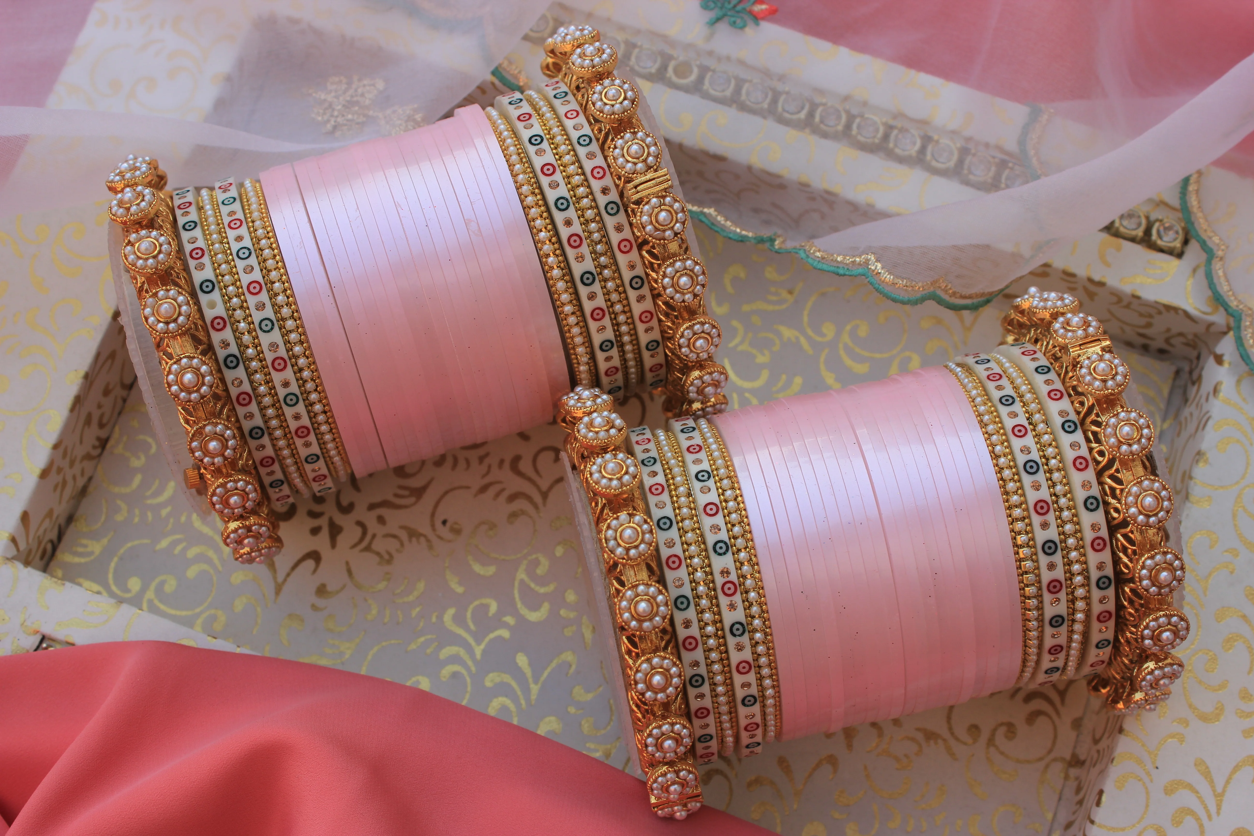 Bridal Chura with Pastel Colours and Pacheli Rajwada Kada - Image 12