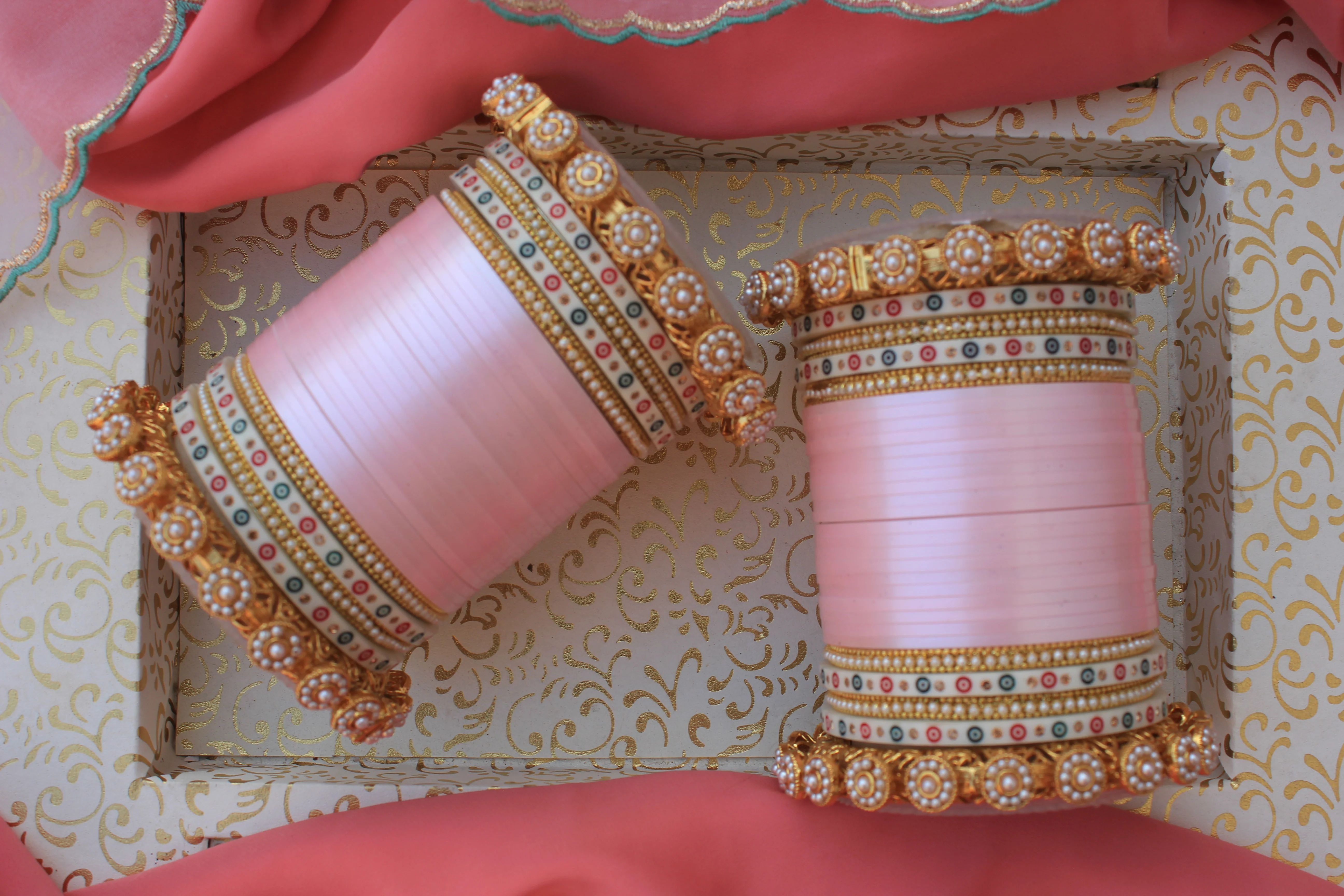 Bridal Chura with Pastel Colours and Pacheli Rajwada Kada - Image 13
