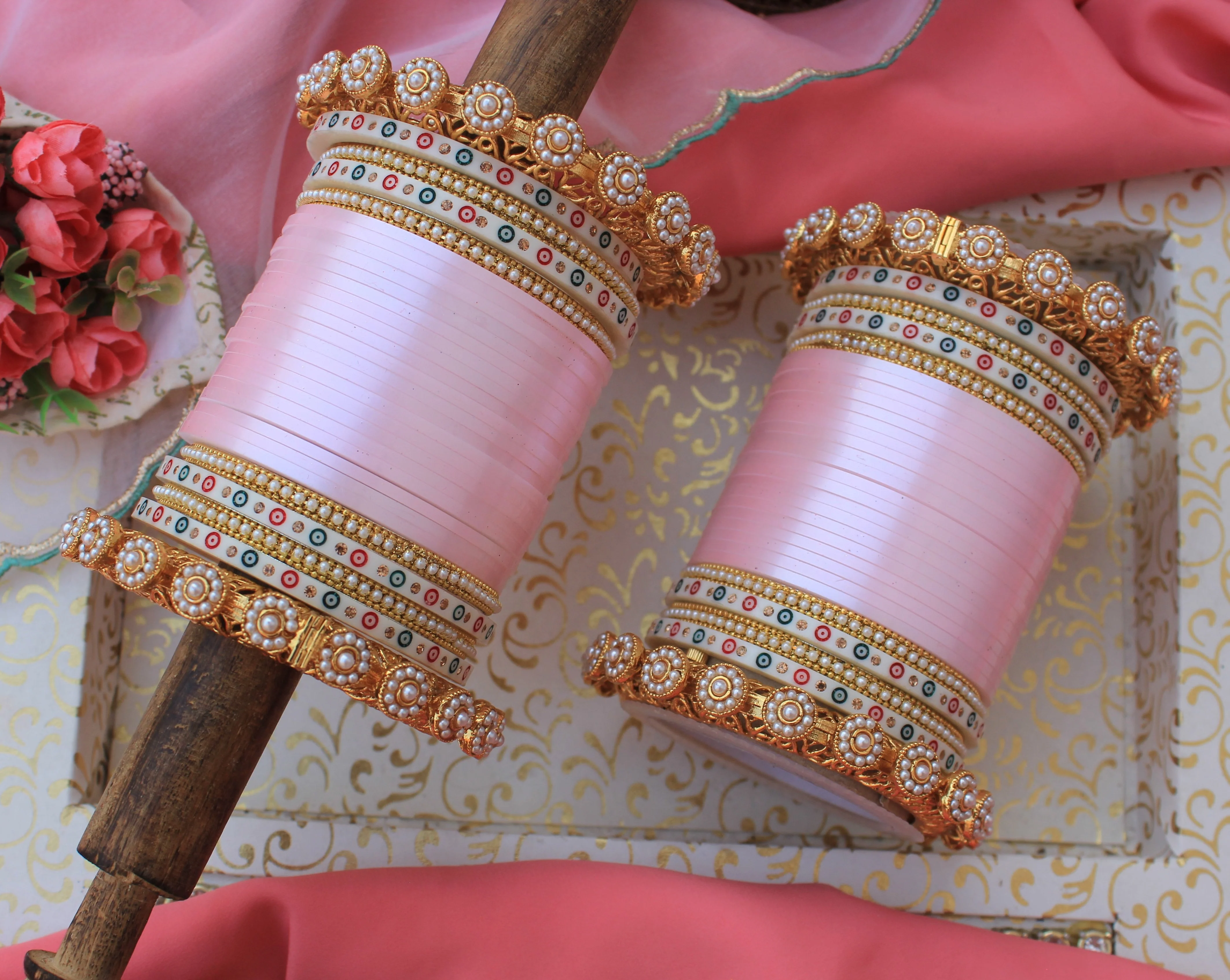 Bridal Chura with Pastel Colours and Pacheli Rajwada Kada - Image 2
