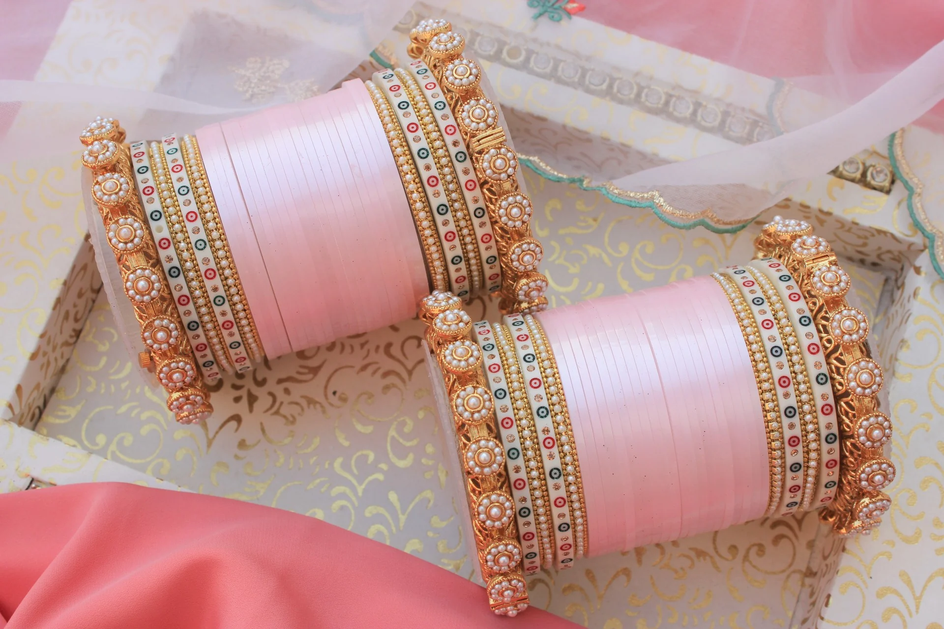 Bridal Chura with Pastel Colours and Pacheli Rajwada Kada - Image 4