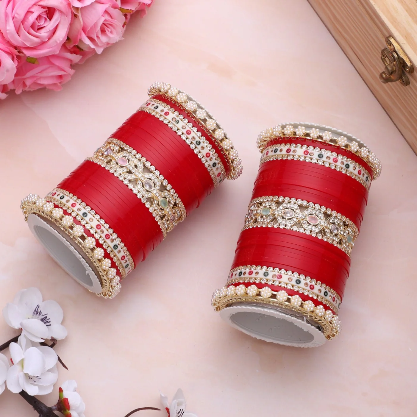 Bridal Chura with Pastel Colours and Pastel Kada - Image 13