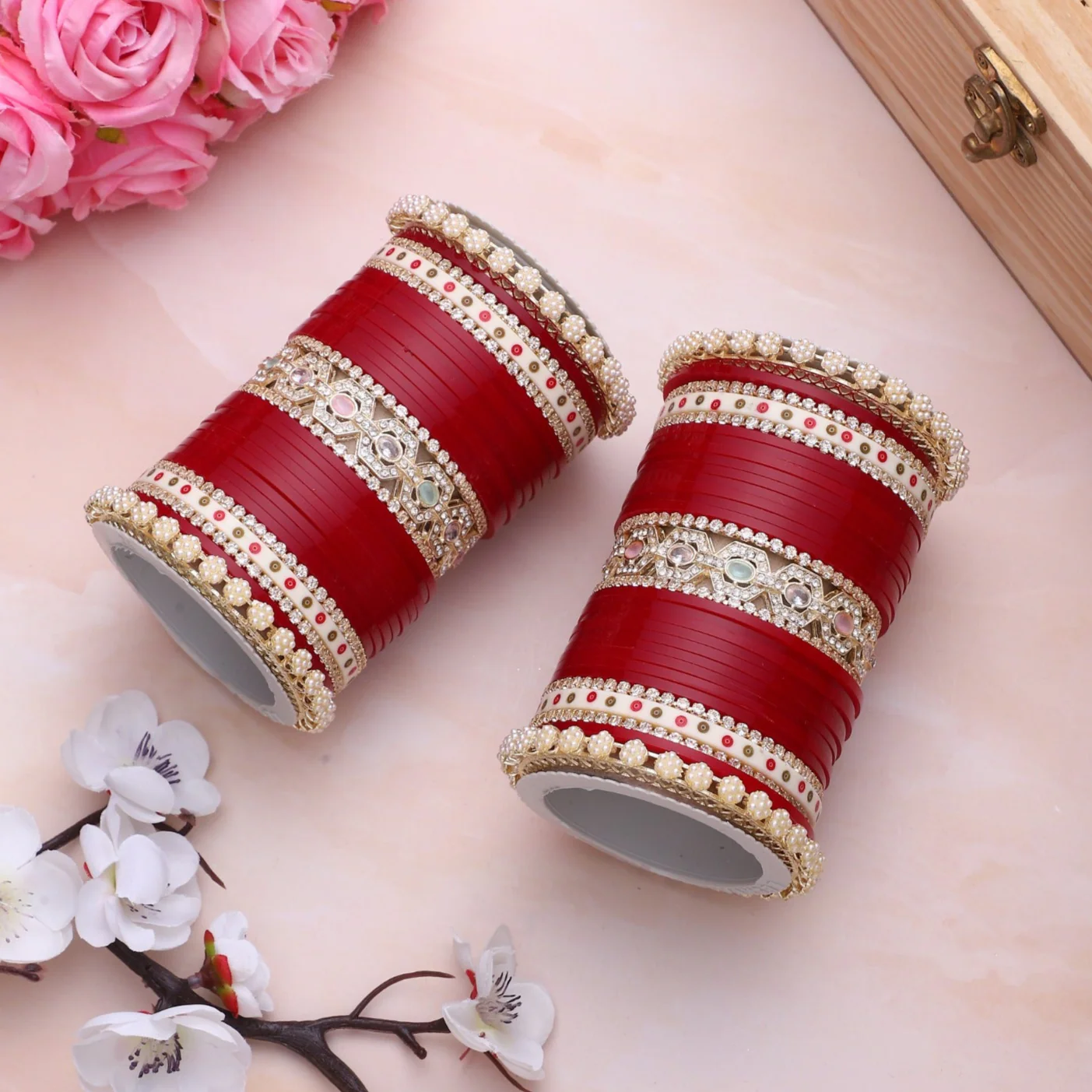 Bridal Chura with Pastel Colours and Pastel Kada - Image 9