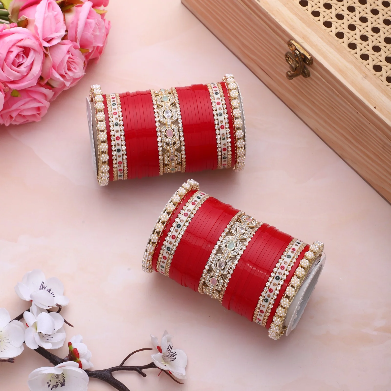 Bridal Chura with Pastel Colours and Pastel Kada - Image 12
