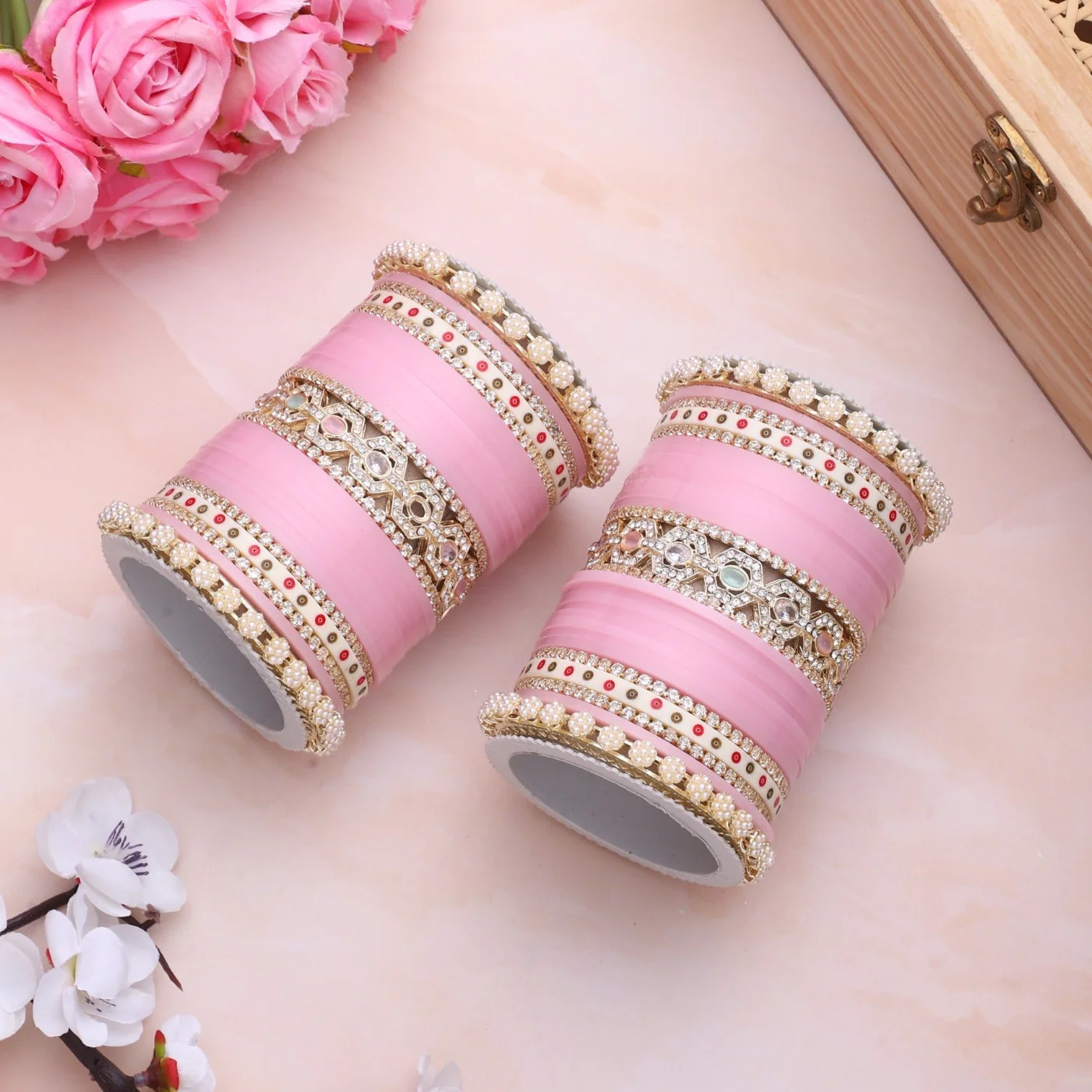 Bridal Chura with Pastel Colours and Pastel Kada - Image 2