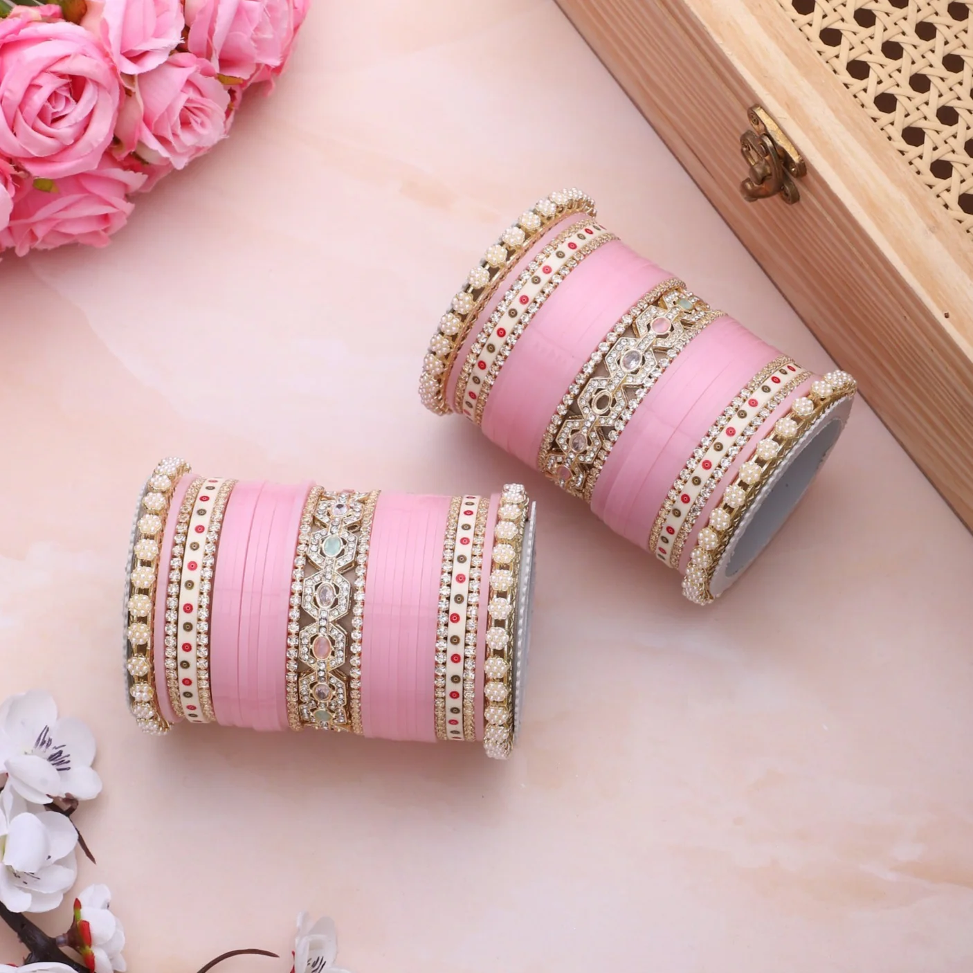 Bridal Chura with Pastel Colours and Pastel Kada - Image 3