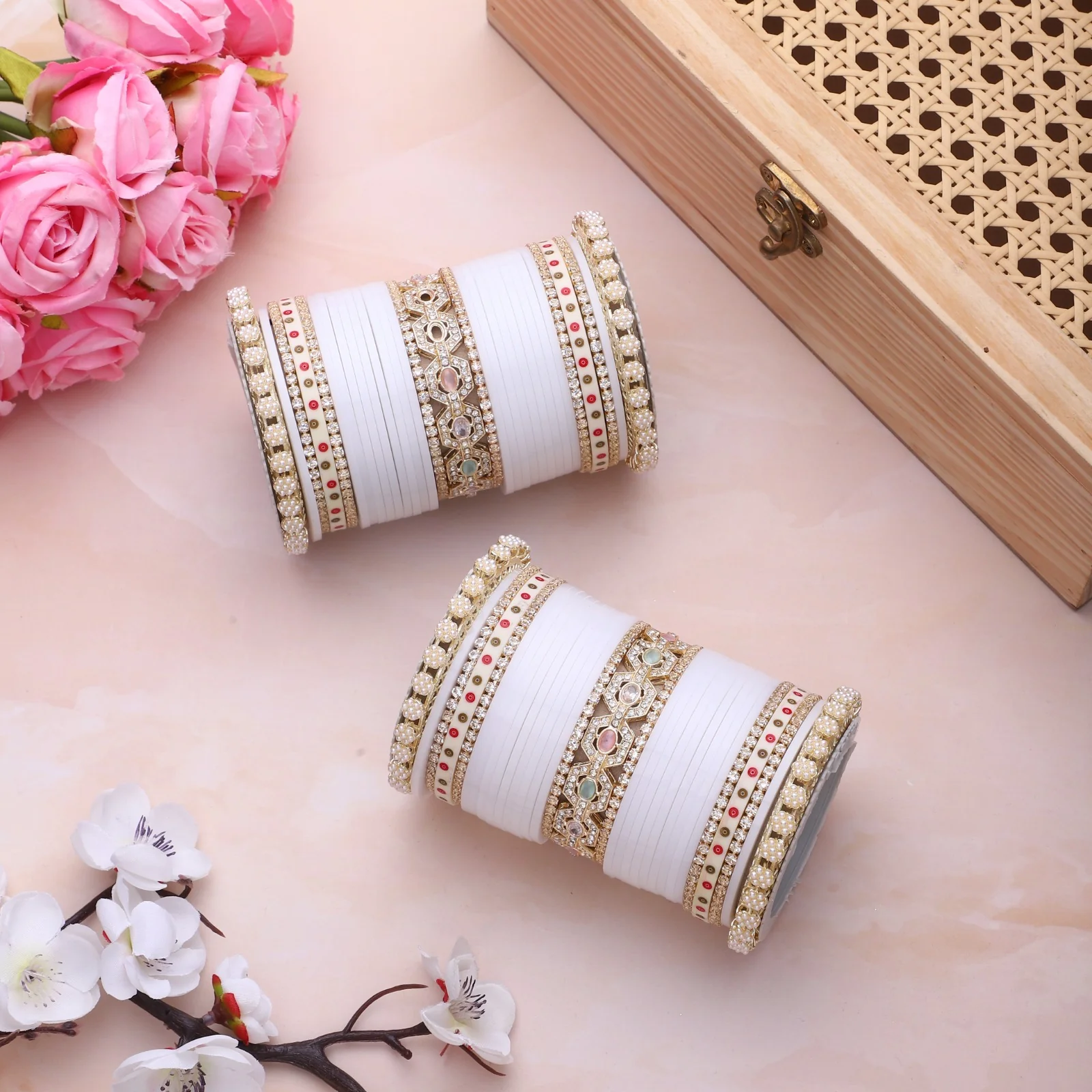 Bridal Chura with Pastel Colours and Pastel Kada - Image 6