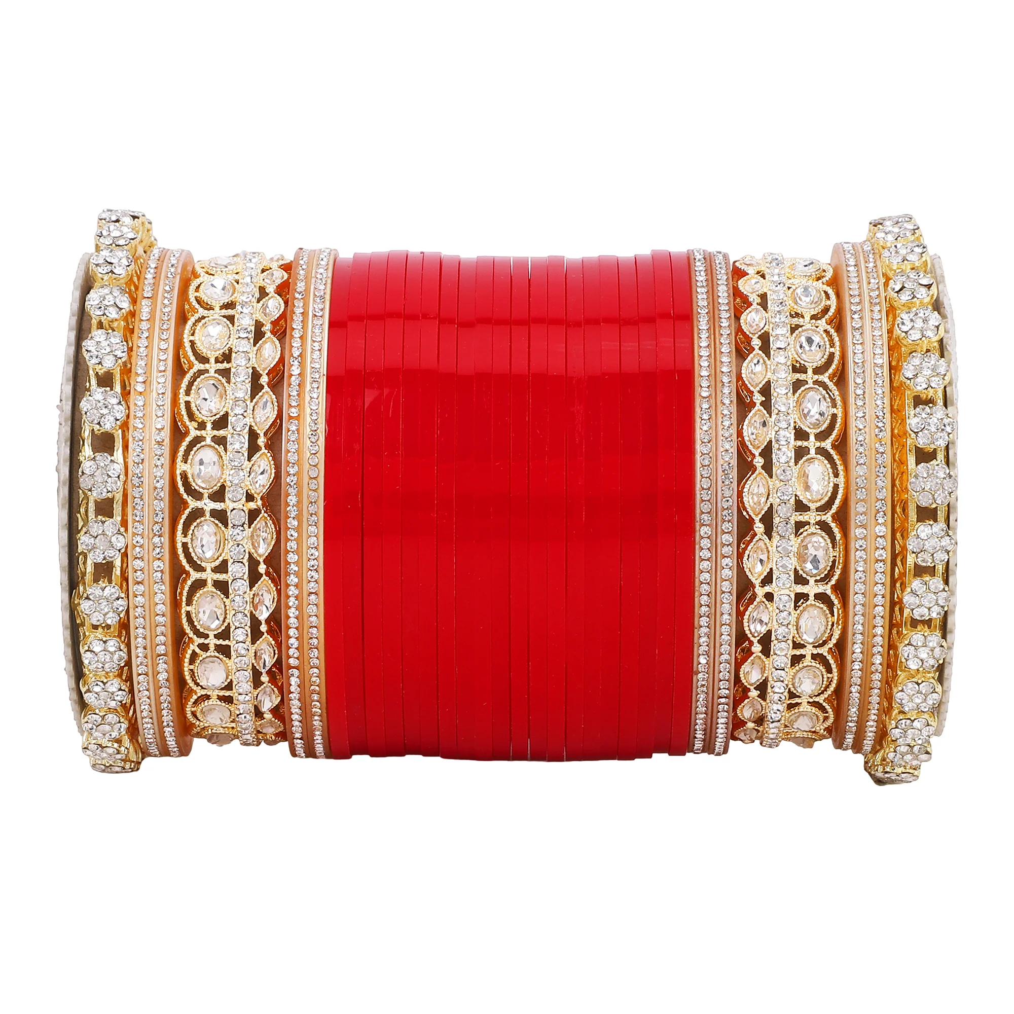 Bridal Chura with Rich Colours and Stone Pacheli Kada - Image 11