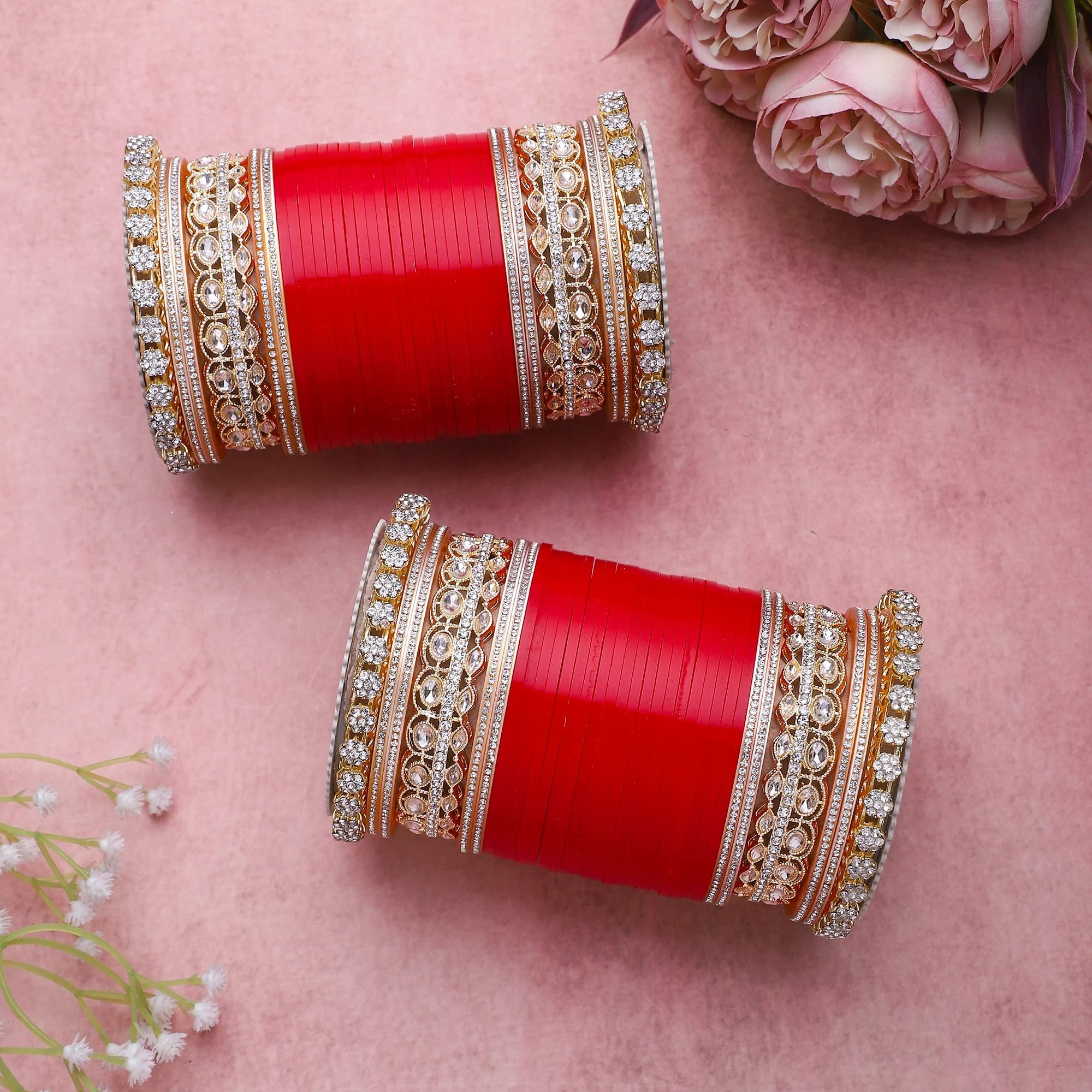 Bridal Chura with Rich Colours and Stone Pacheli Kada - Image 2