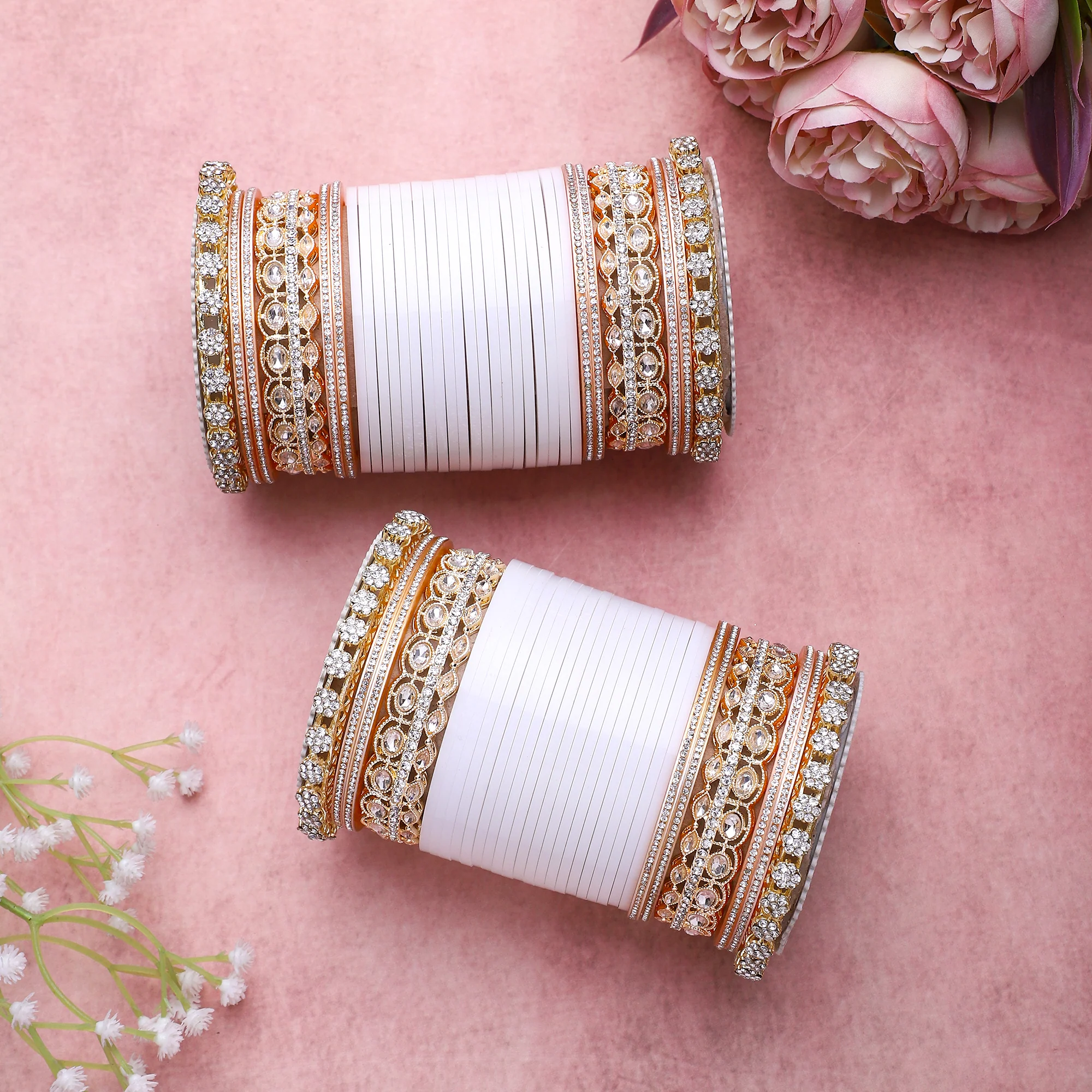 Bridal Chura with Rich Colours and Stone Pacheli Kada - Image 3
