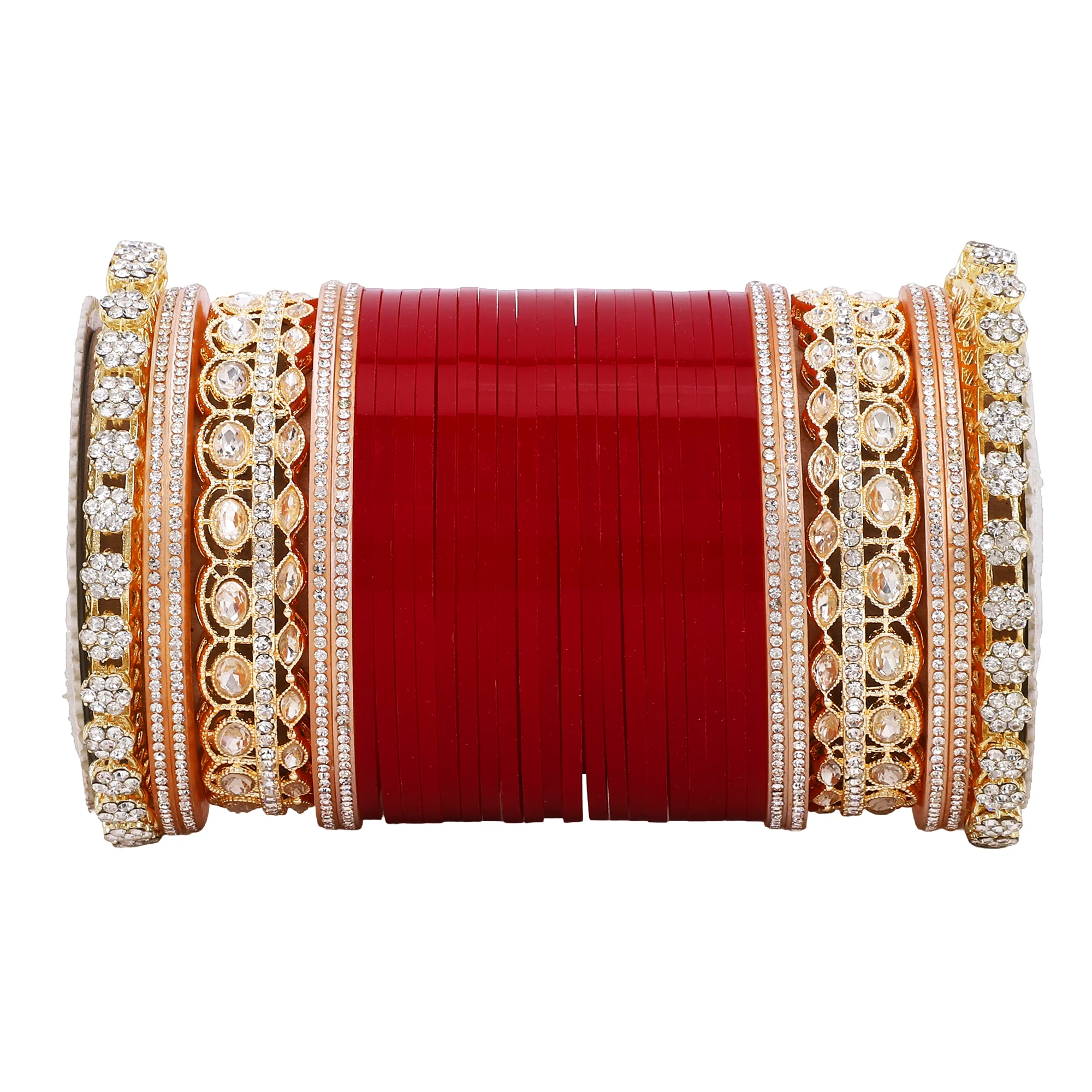 Bridal Chura with Rich Colours and Stone Pacheli Kada - Image 7