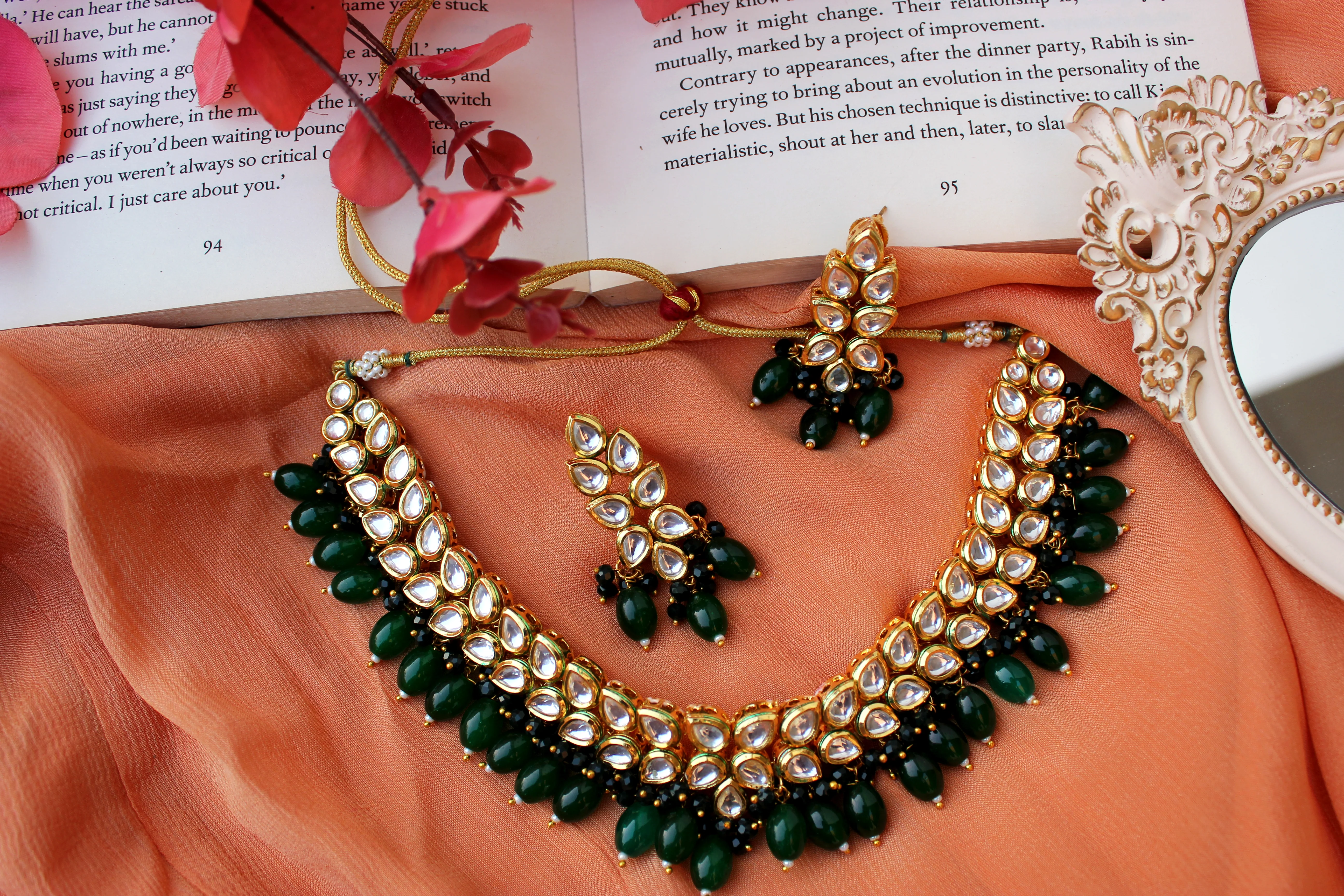 Bridal Green Kundan Necklace Set - Image 2