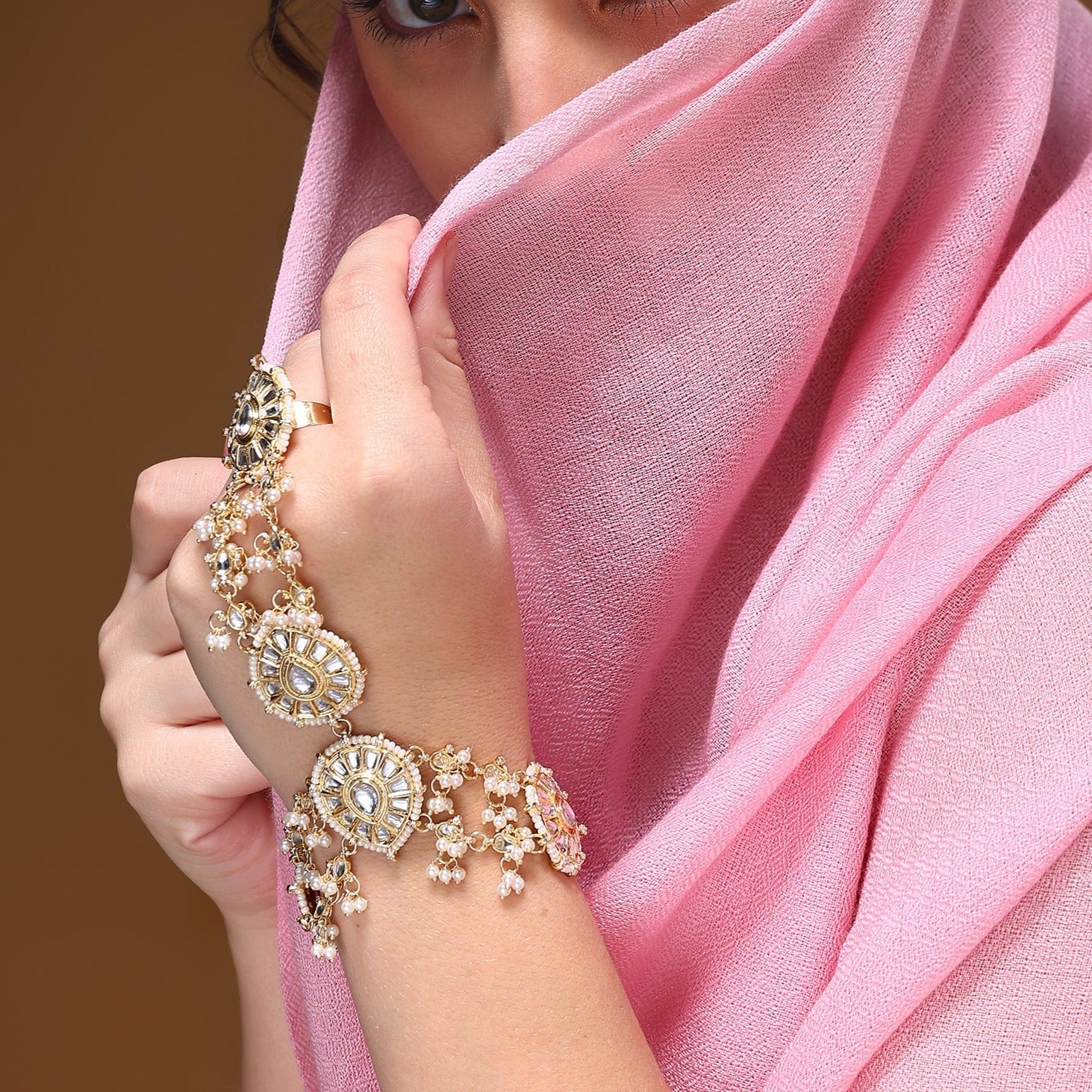 Bridal Hand Harness with Kundan Stones by Leshya - Image 8