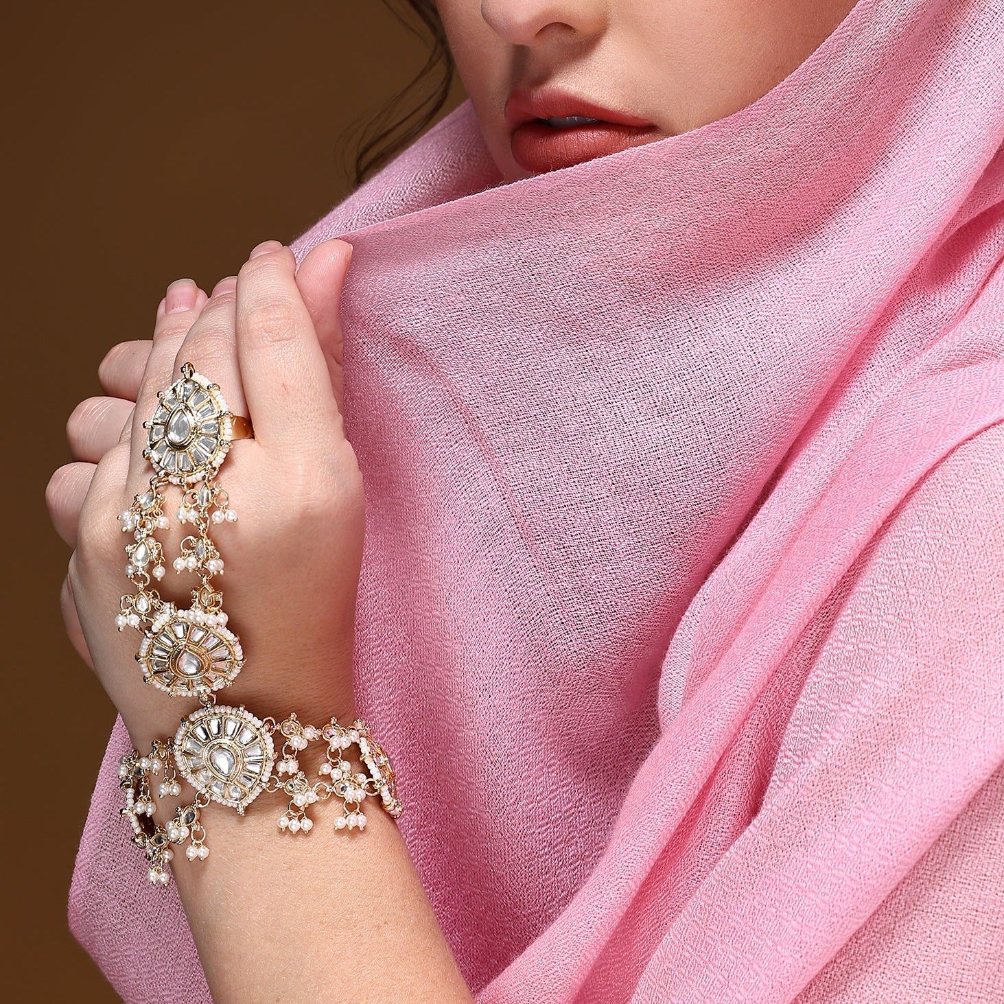 Bridal Hand Harness with Kundan Stones by Leshya - Image 9