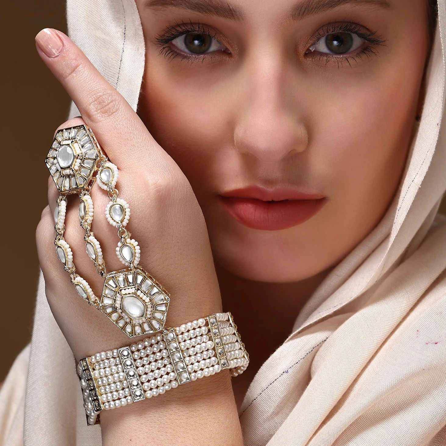 Bridal Hand Harness with Kundan Stones by Leshya - Image 3
