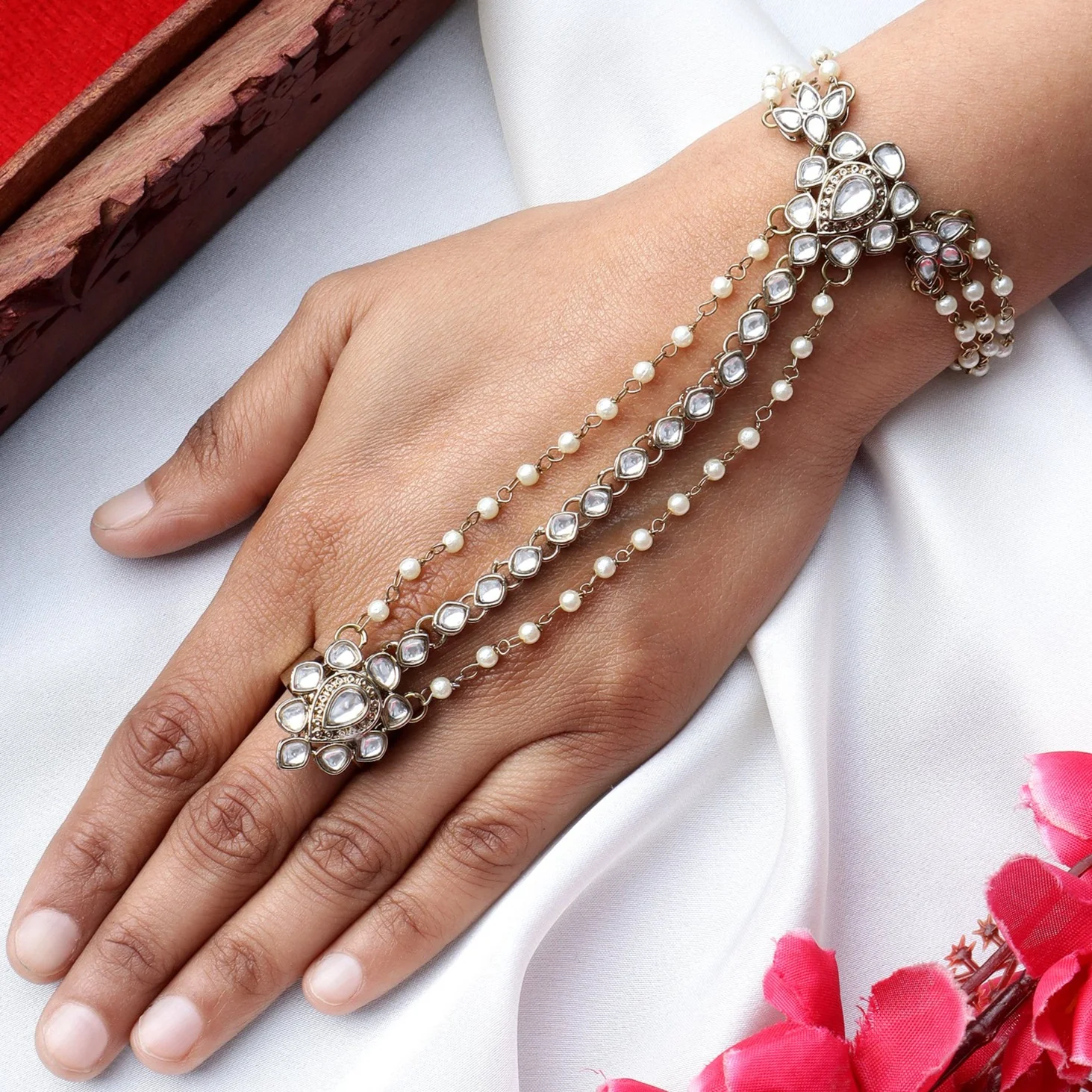 Bridal Hand Harness with Kundan Stones by Leshya - Image 2