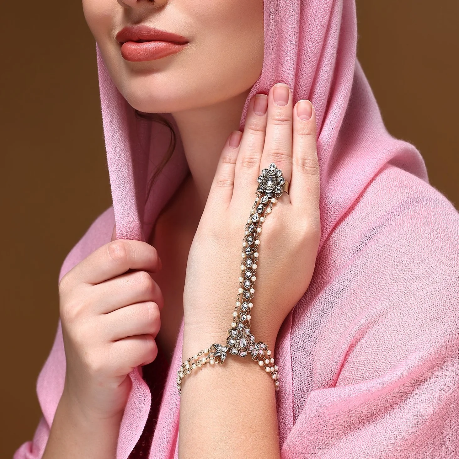 Bridal Hand Harness with Kundan Stones by Leshya - Image 5