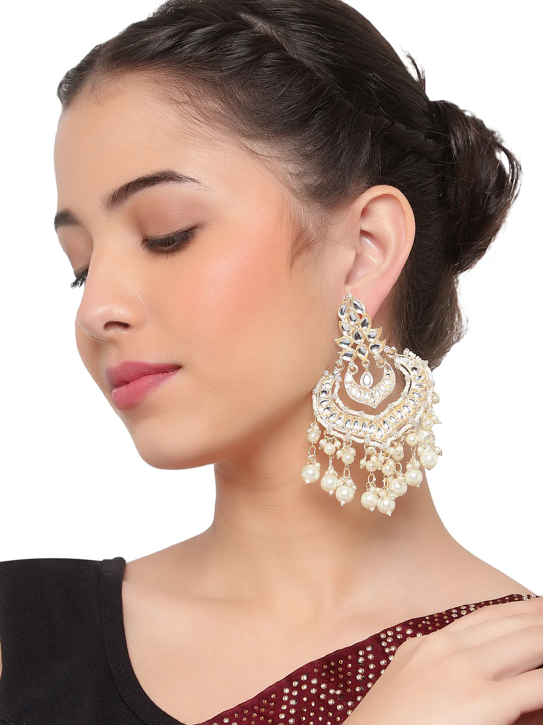 Bridal Jhumki Earring with Beads & Mirrorwork by Leshya - Image 2